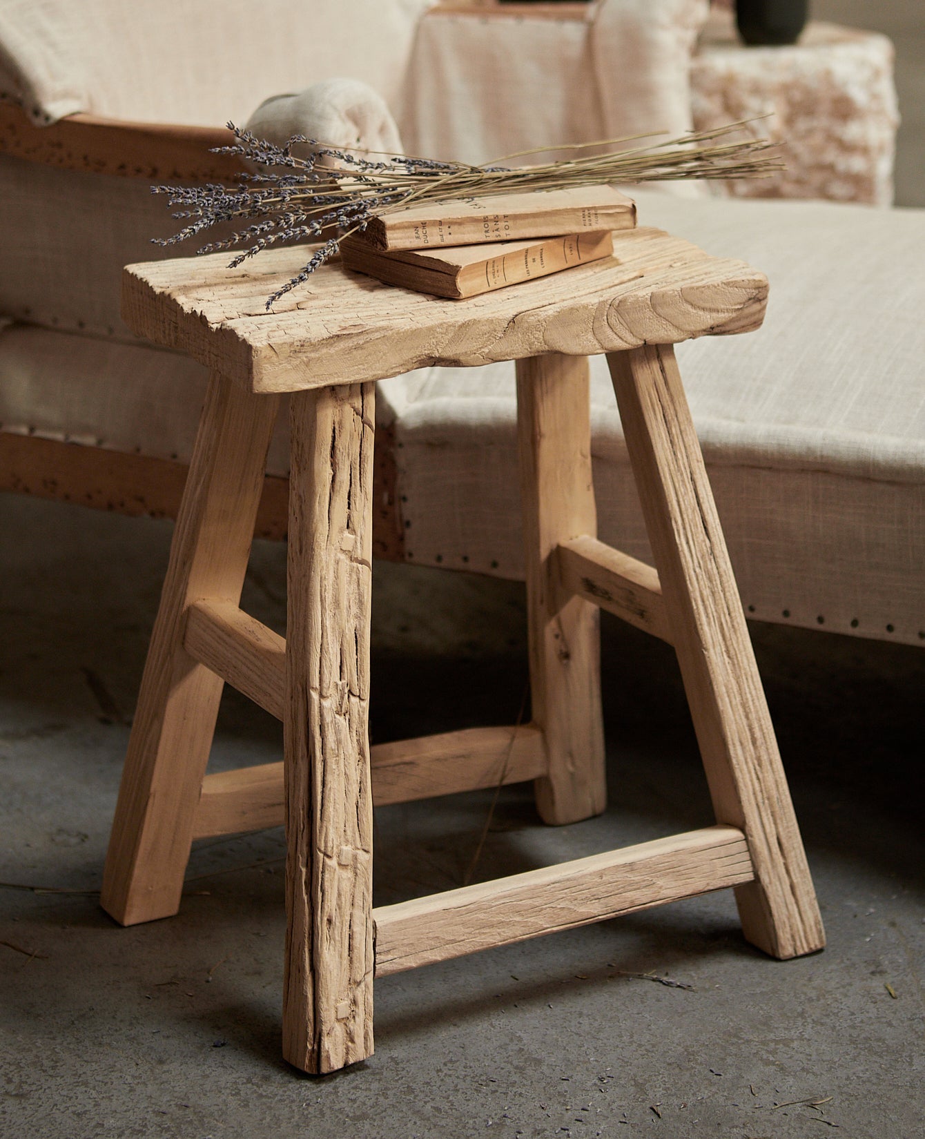 Olive Ateliers - Elm Wood Stool - Bleached