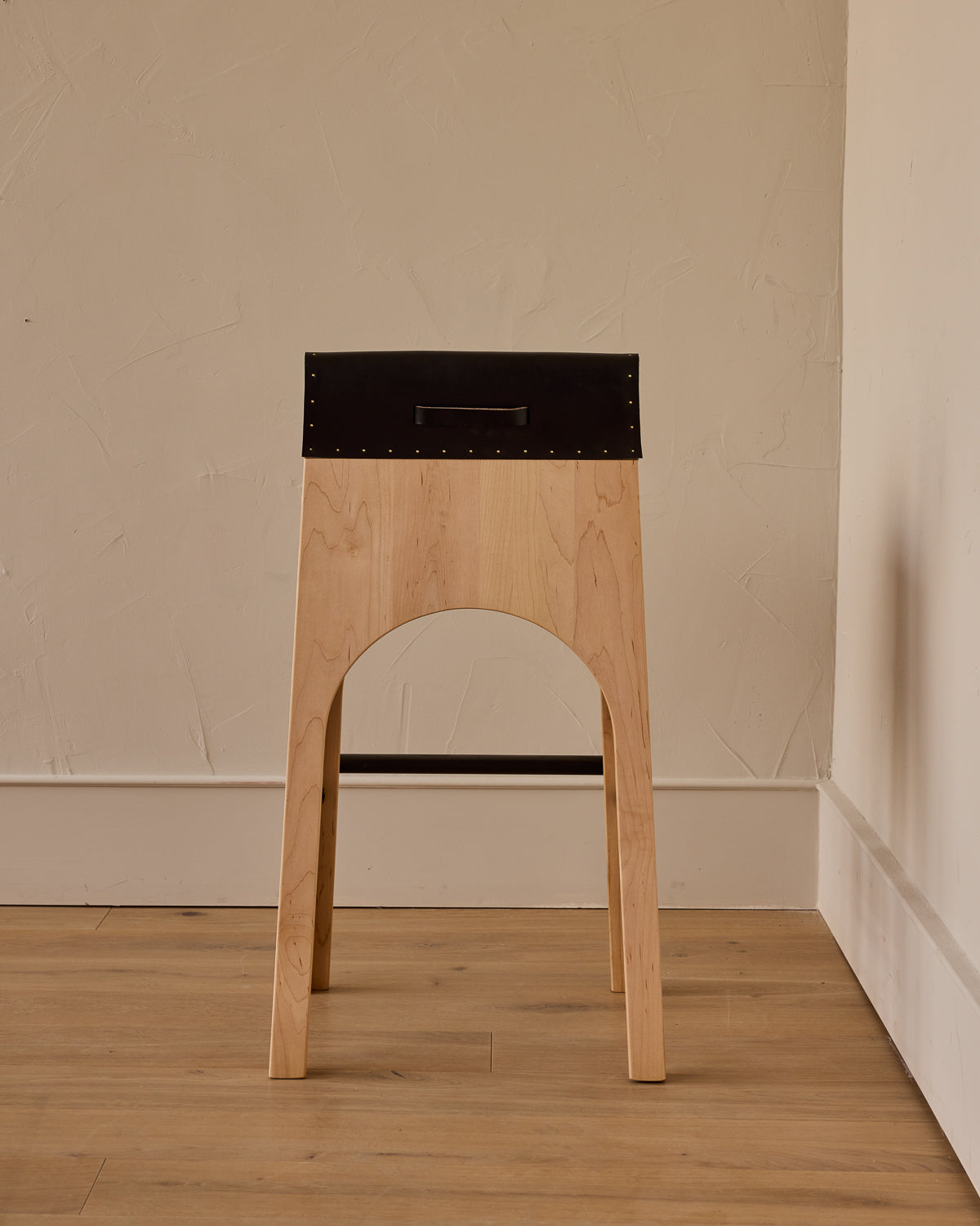 Lostine - Jack Leather and Wood Stool - Black