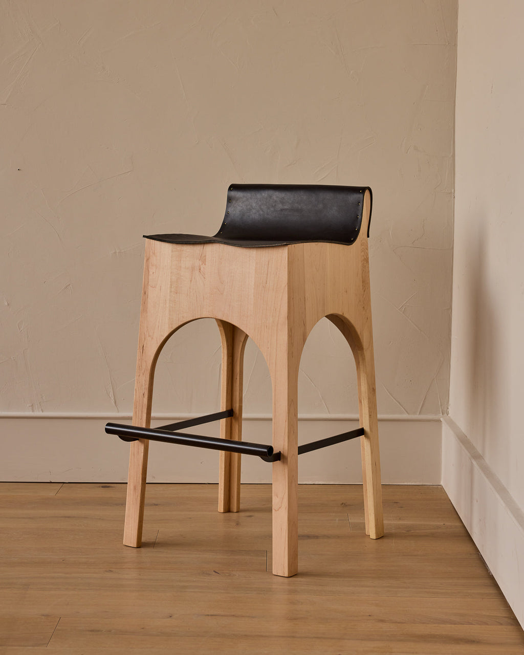 Lostine - Jack Leather and Wood Stool - Black