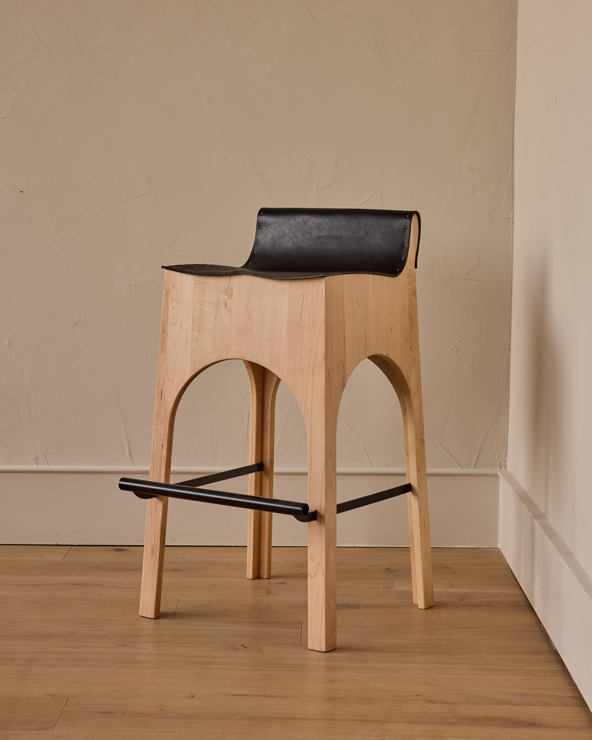 Lostine - Jack Leather and Wood Stool - Black