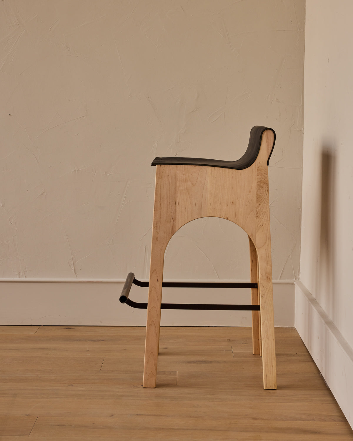 Lostine - Jack Leather and Wood Stool - Black