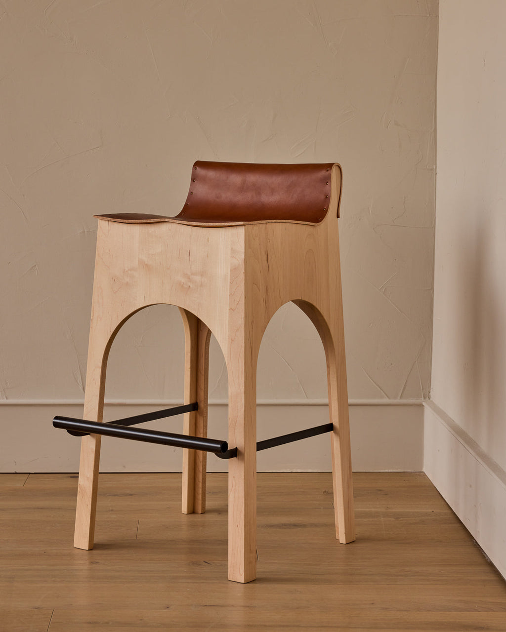 Lostine - Jack Leather and Wood Stool - Tan