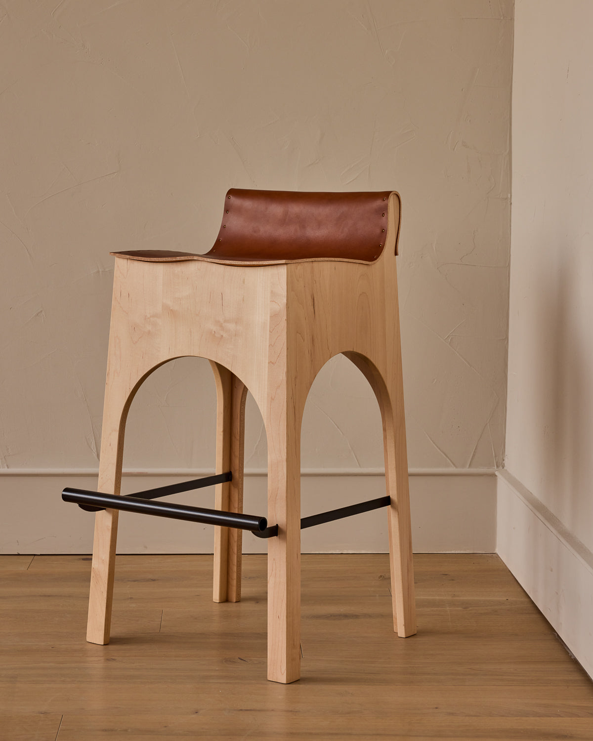 Lostine - Jack Leather and Wood Stool - Tan