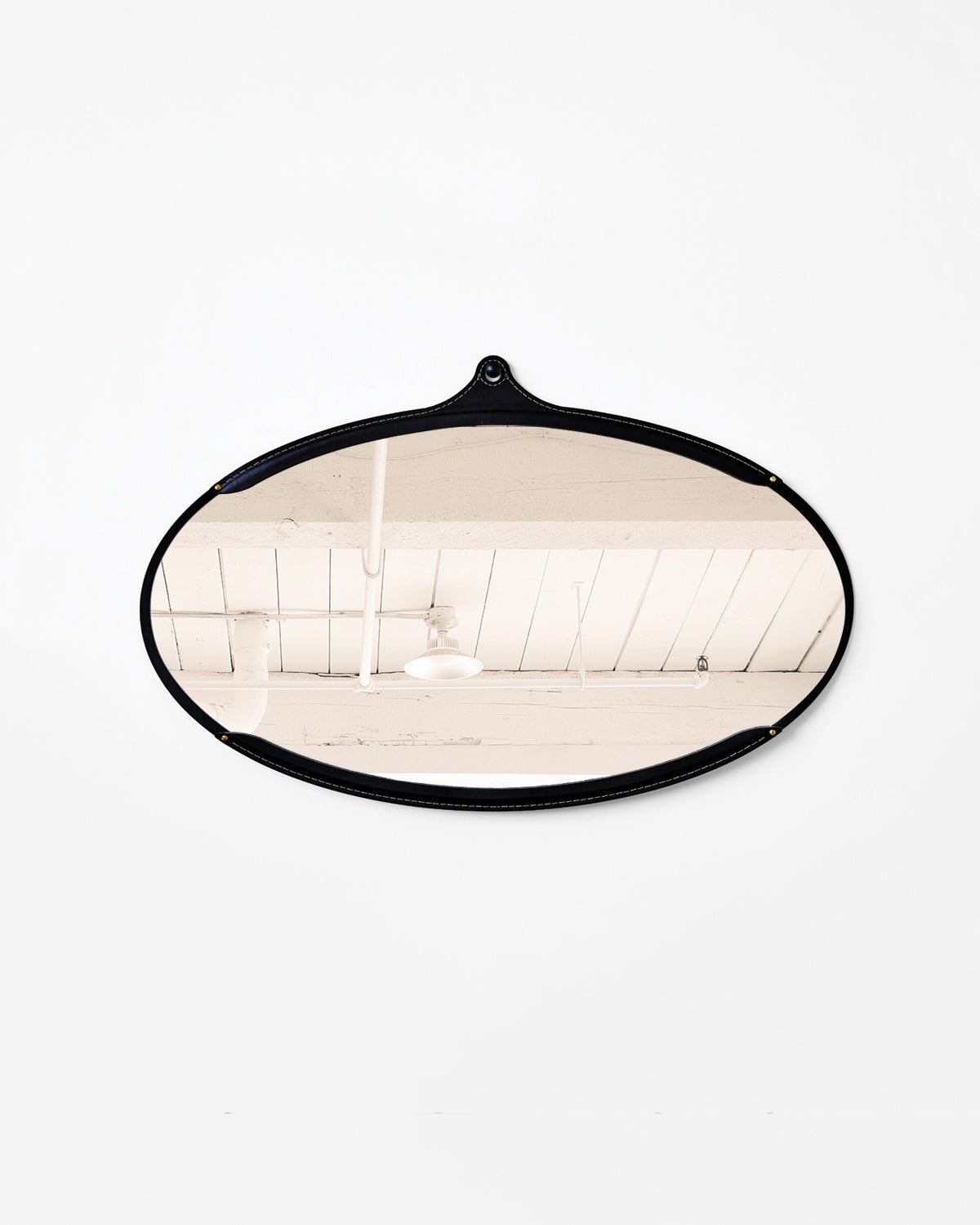 Lostine - Fairmount Leather Wide Oval Mirror - Black