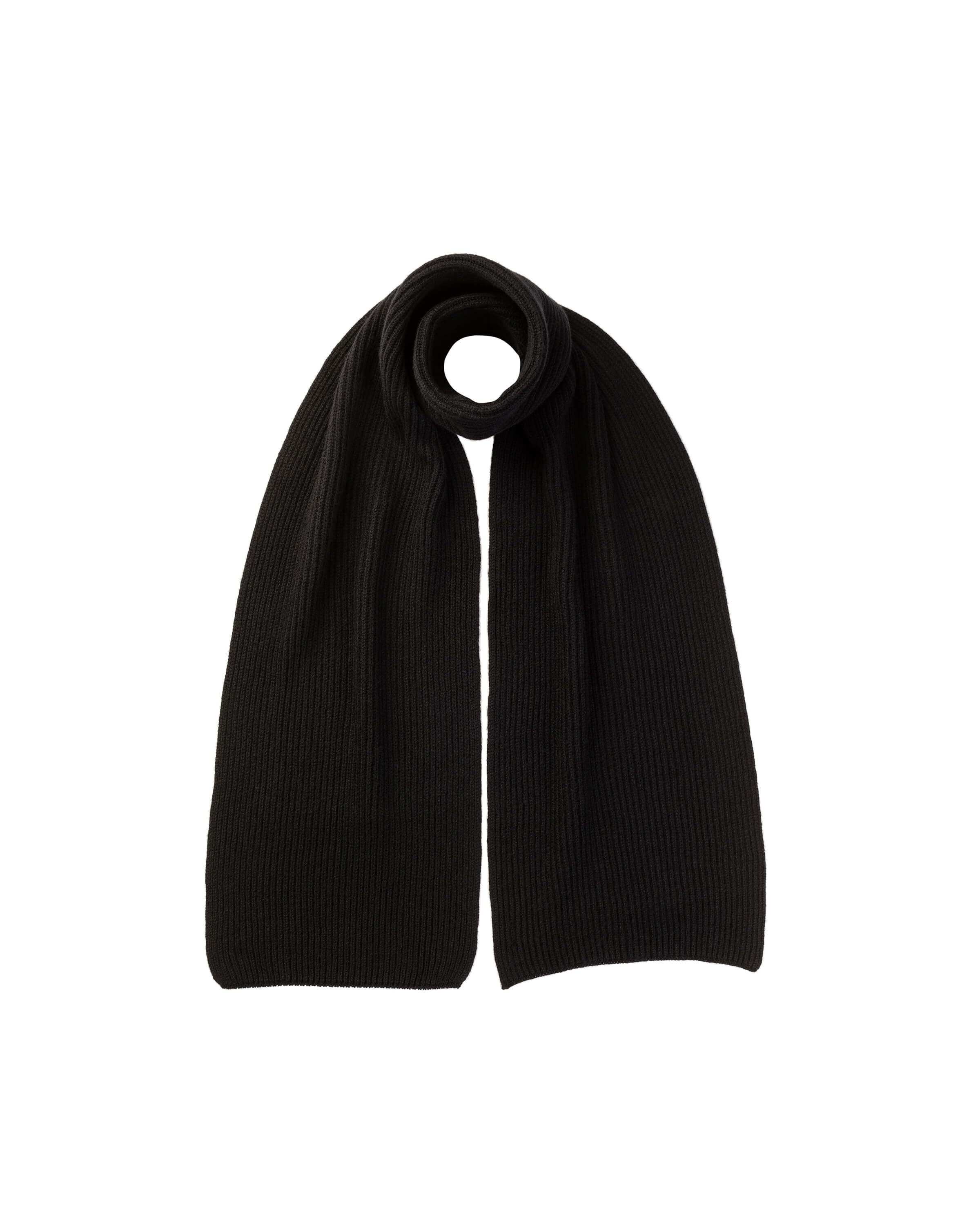Johnstons of Elgin - Ribbed Cashmere Black Scarf & Beanie Gift Set