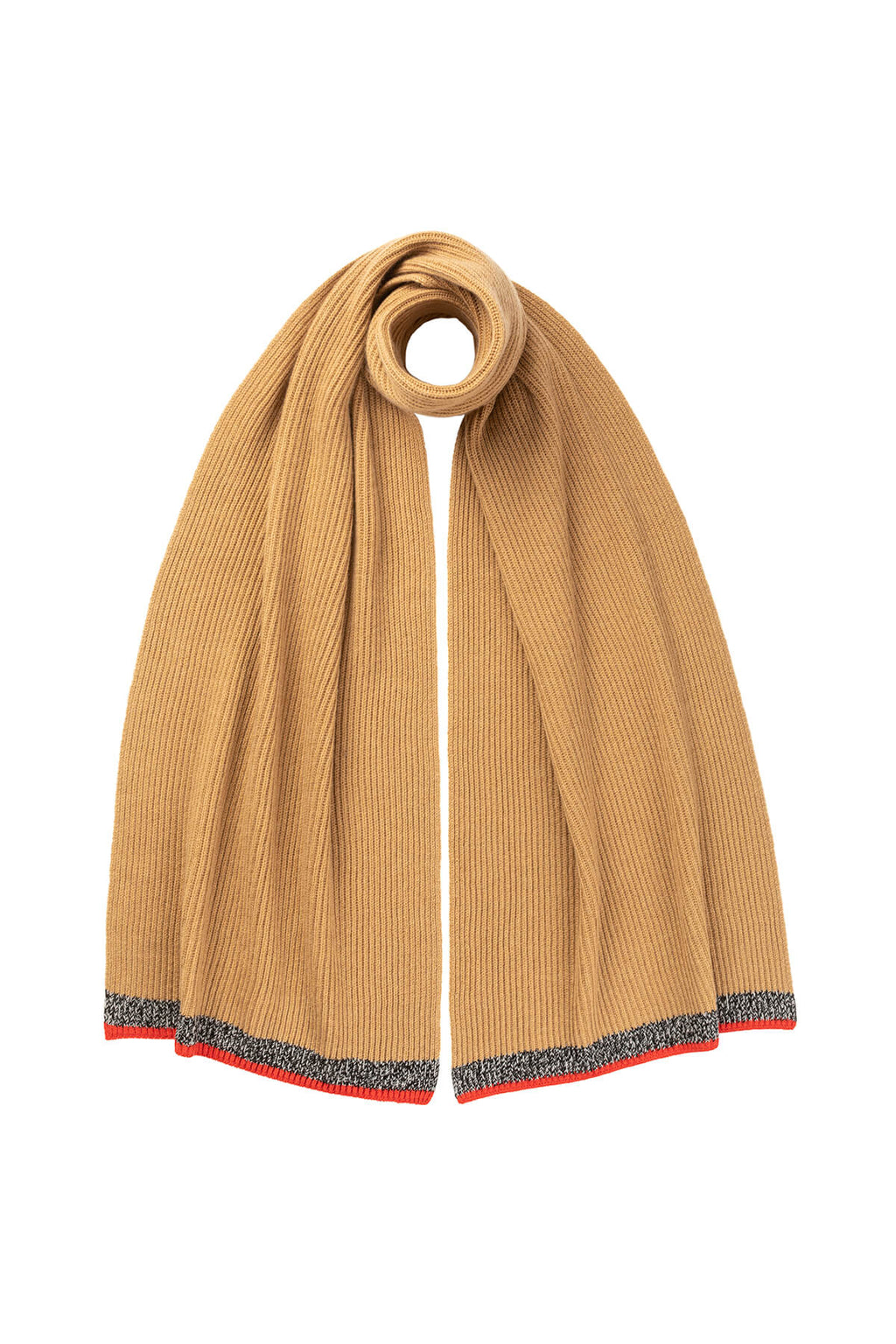 Johnstons of Elgin - Ribbed Cashmere Tipping Camel Scarf