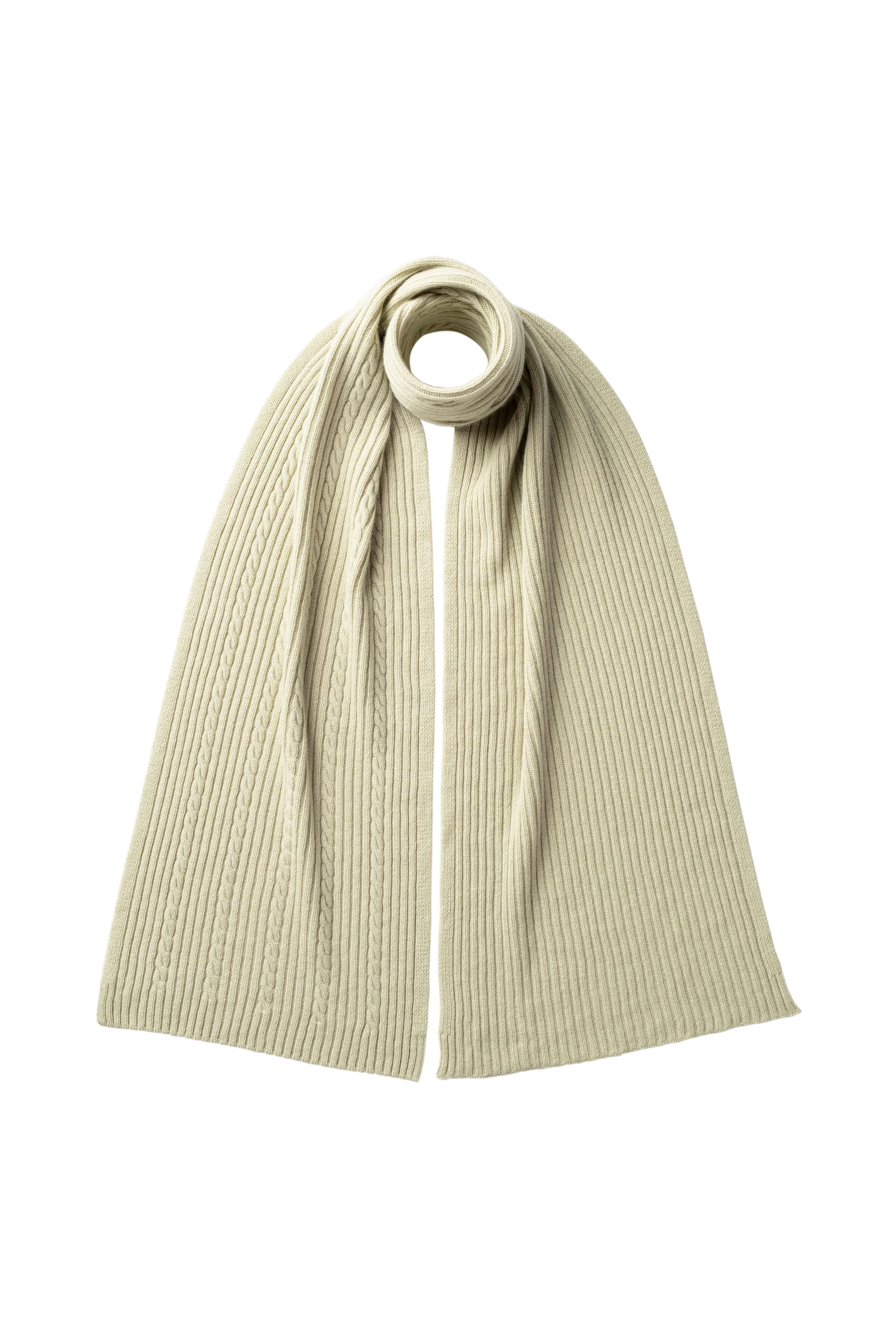 Johnstons of Elgin - Cable & Rib Light Green Cashmere Scarf