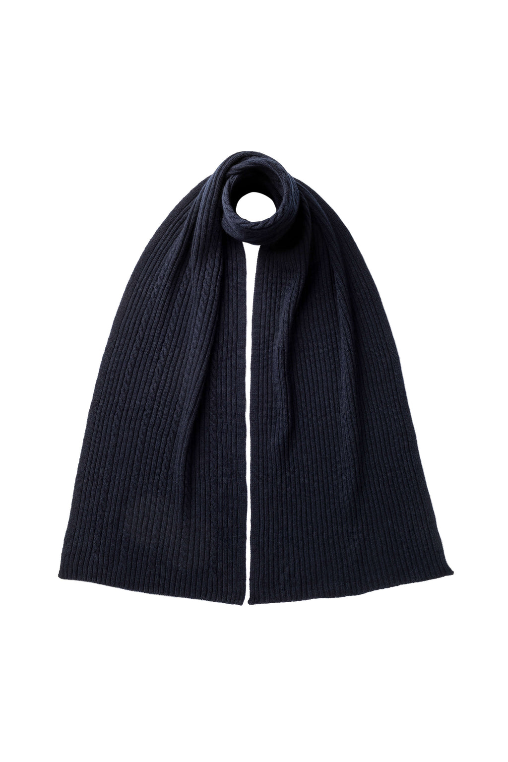 Johnstons of Elgin - Cable Cashmere Navy Scarf & Beanie Gift Set