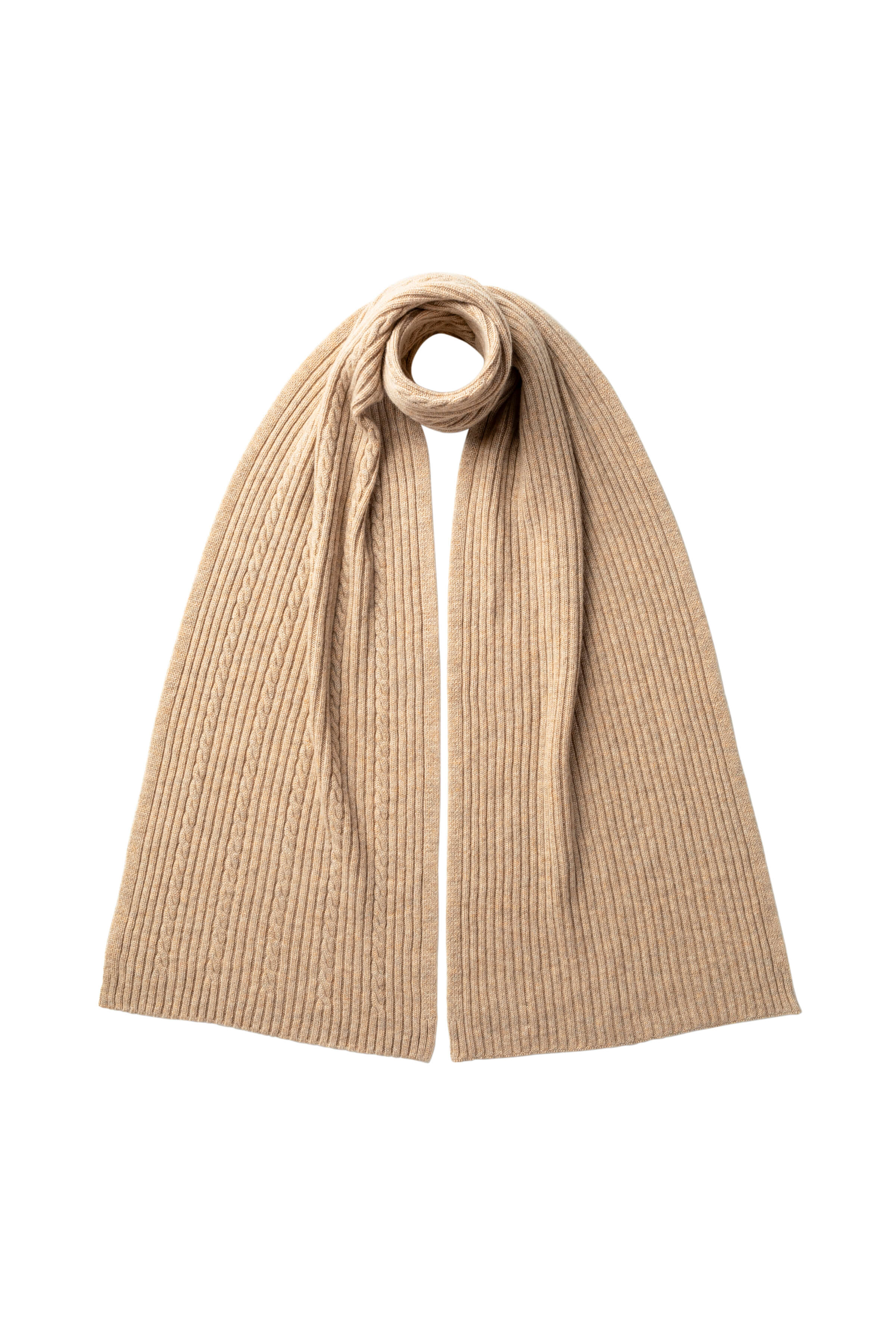 Johnstons of Elgin - Cable Cashmere Natural Scarf & Beanie Gift Set