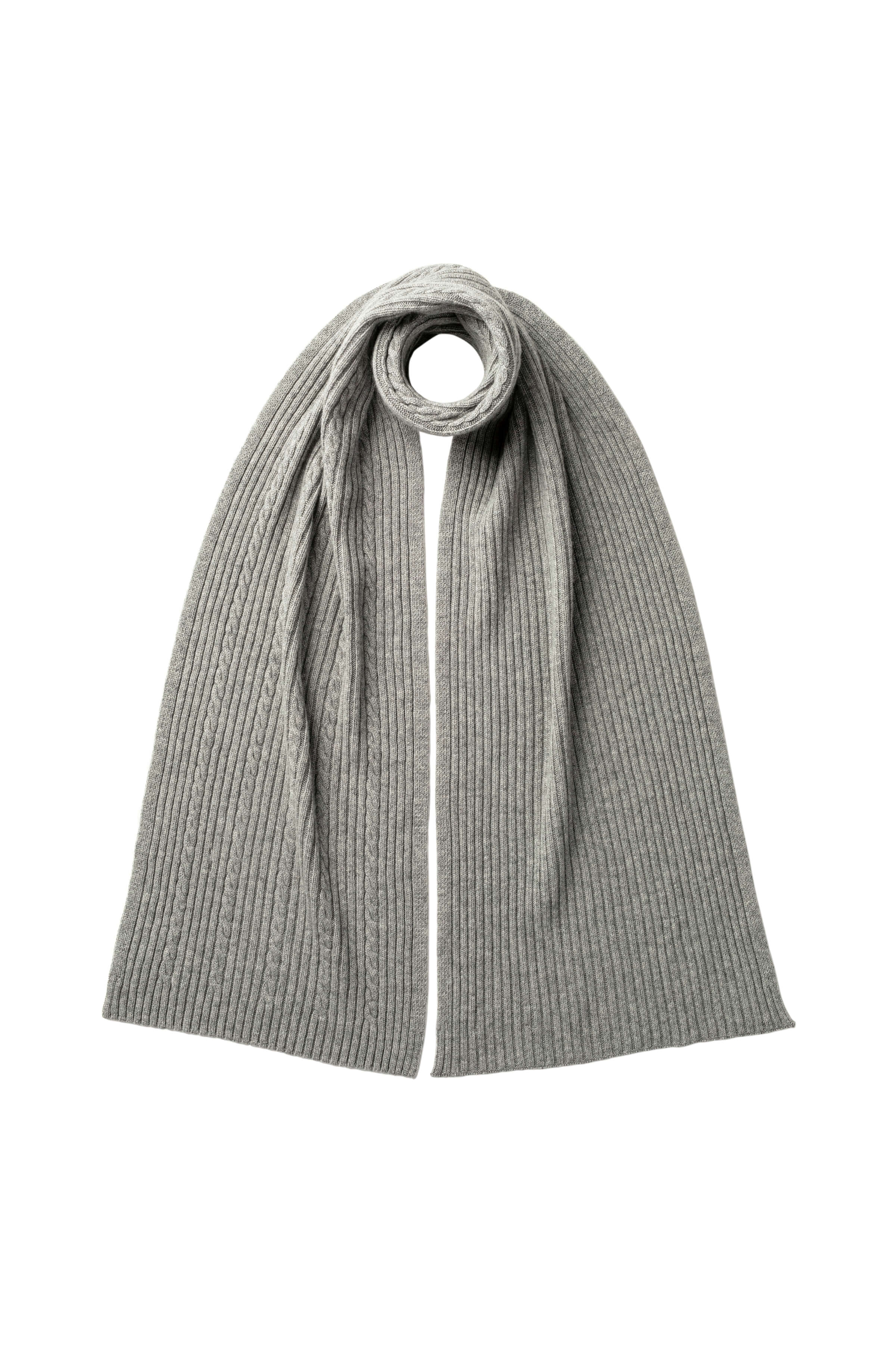 Johnstons of Elgin - Cable & Rib Light Grey Cashmere Scarf