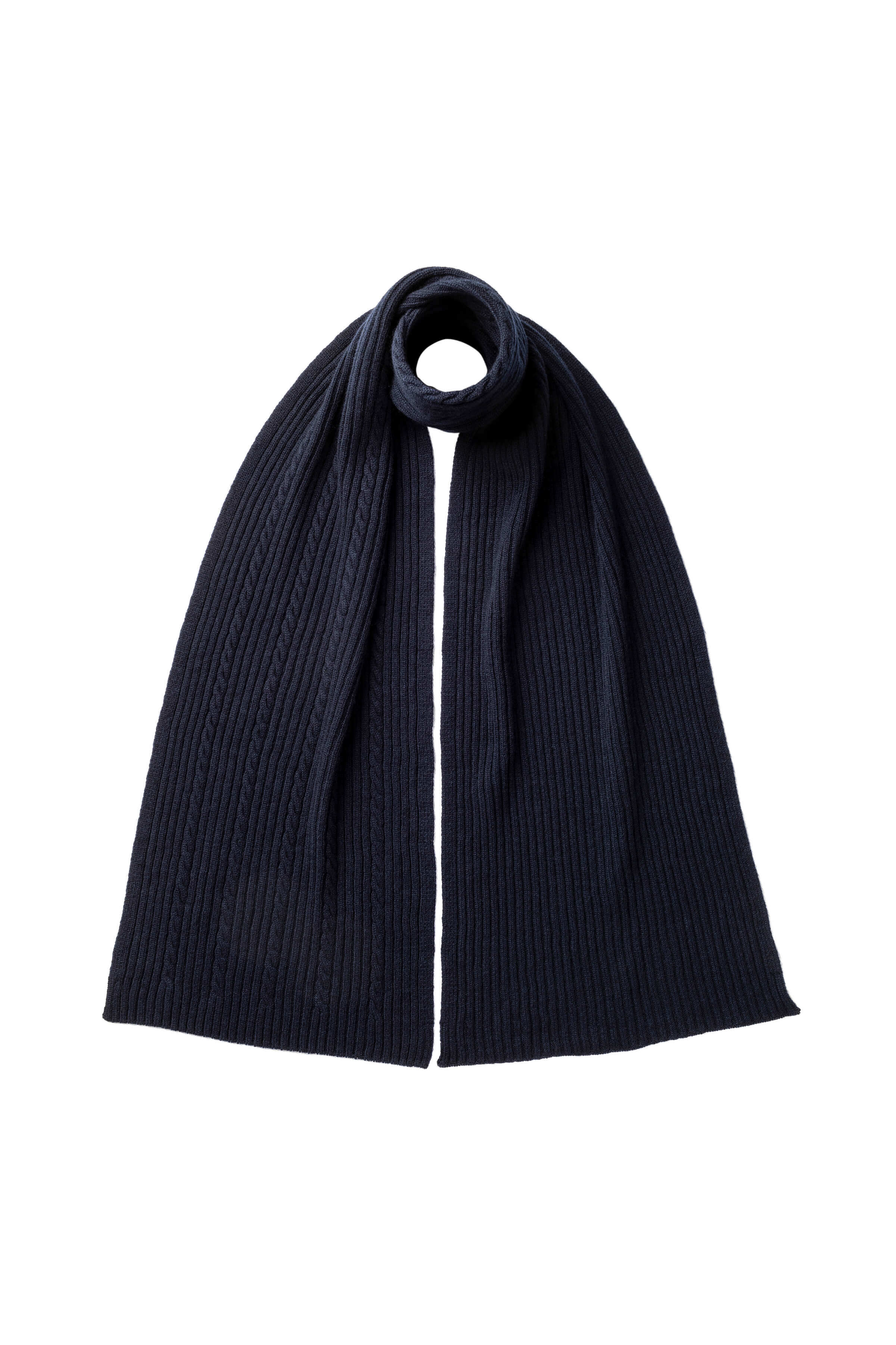 Johnstons of Elgin - Cable & Rib Dark Navy Cashmere Scarf