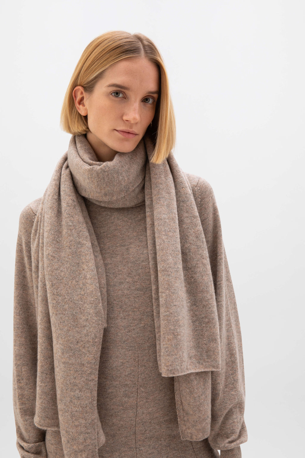 Johnstons of Elgin - Fit & Flare Light Brown Cashmere Dress