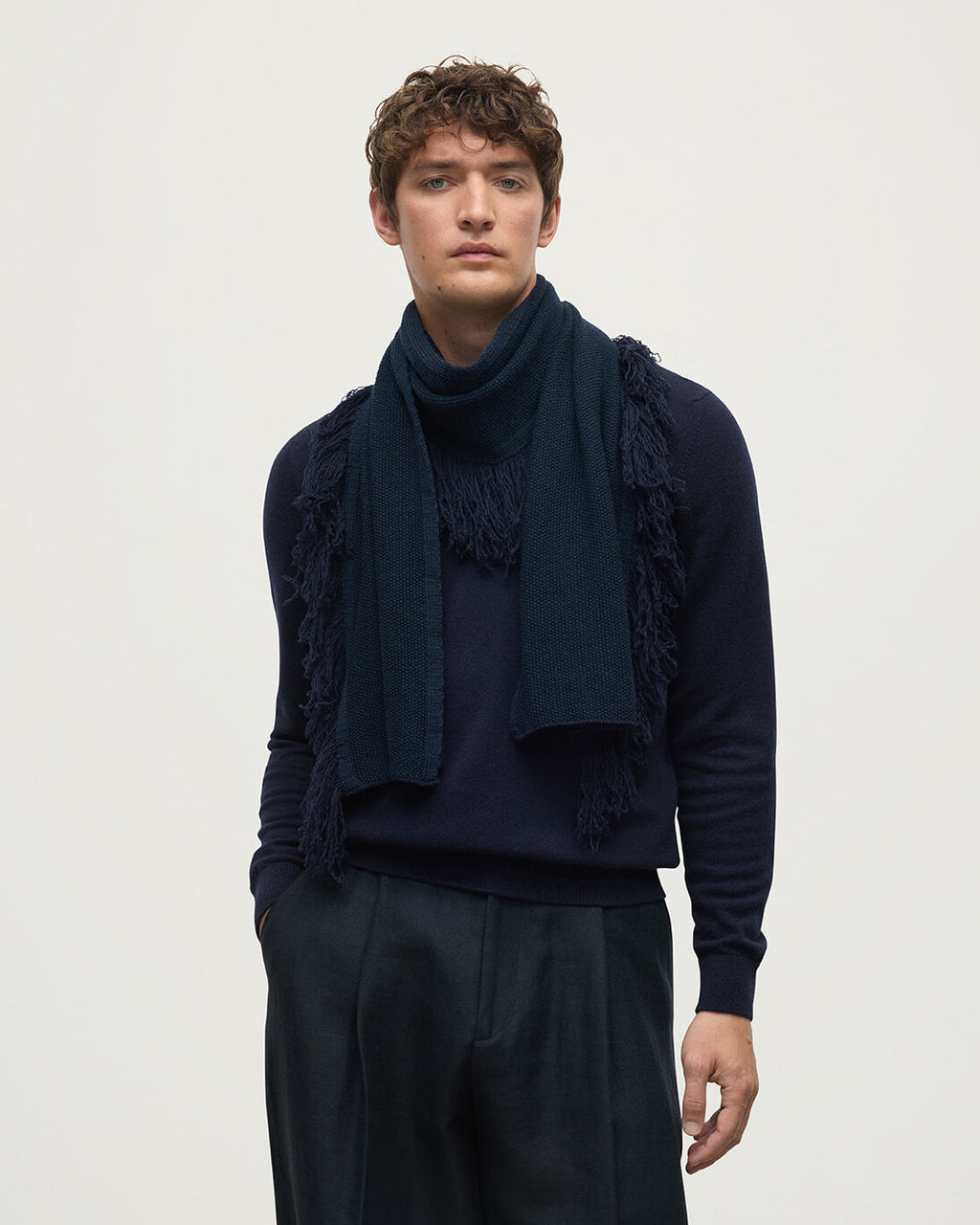 Johnstons of Elgin - Fringed Cashmere Dark Navy Scarf