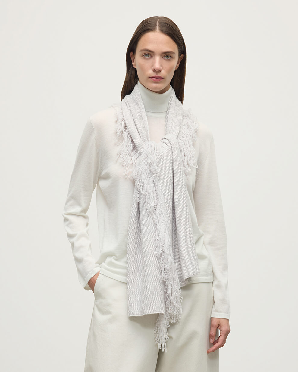 Johnstons of Elgin - Fringed Cashmere White Scarf
