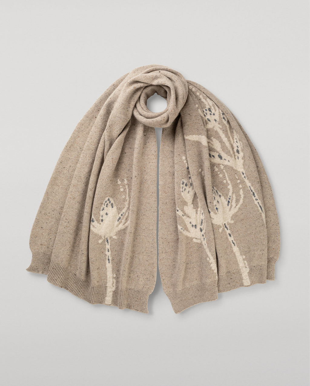Johnstons of Elgin - Wild Thistle Intarsia Natural Cashmere Wrap