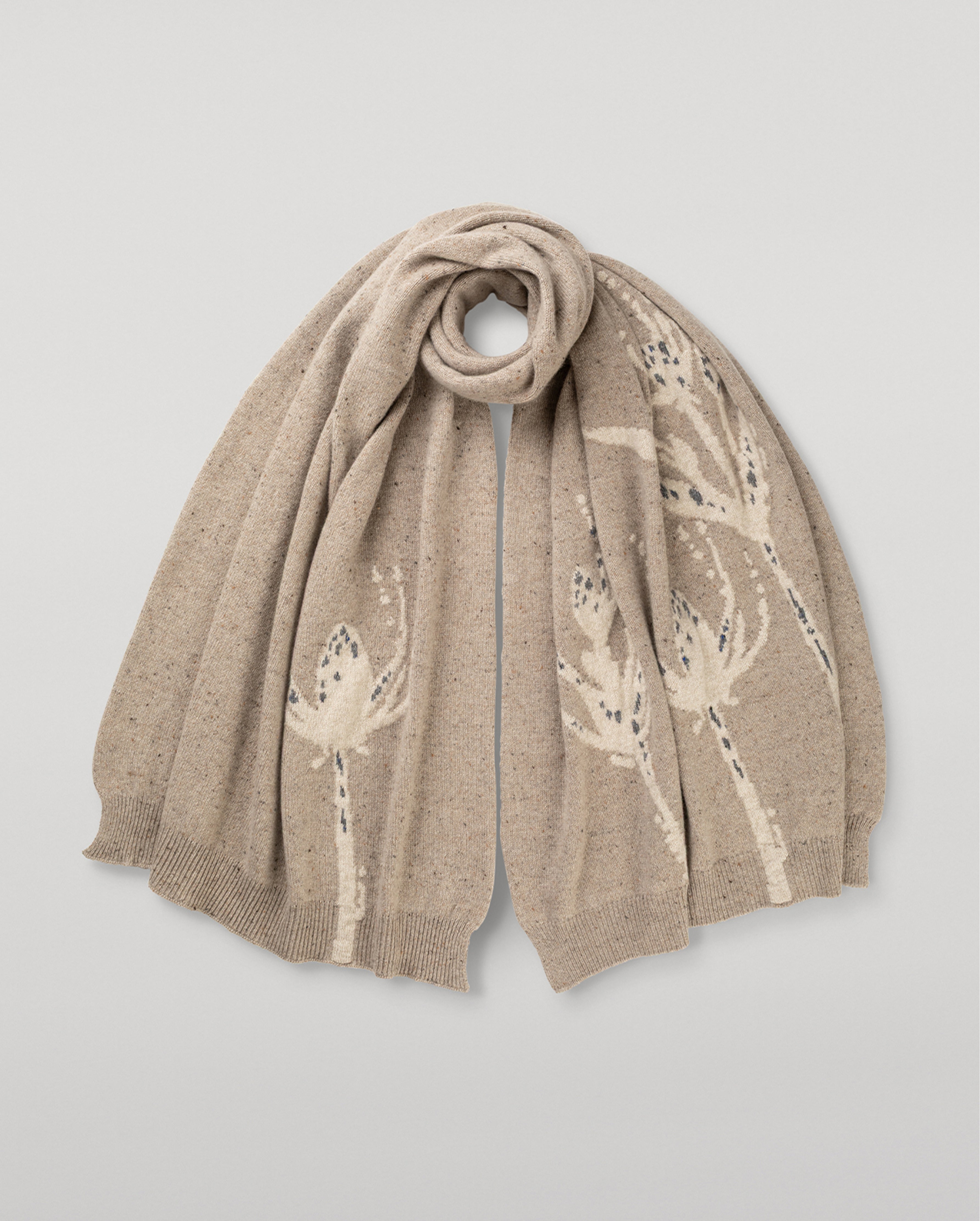 Johnstons of Elgin - Wild Thistle Intarsia Natural Cashmere Wrap