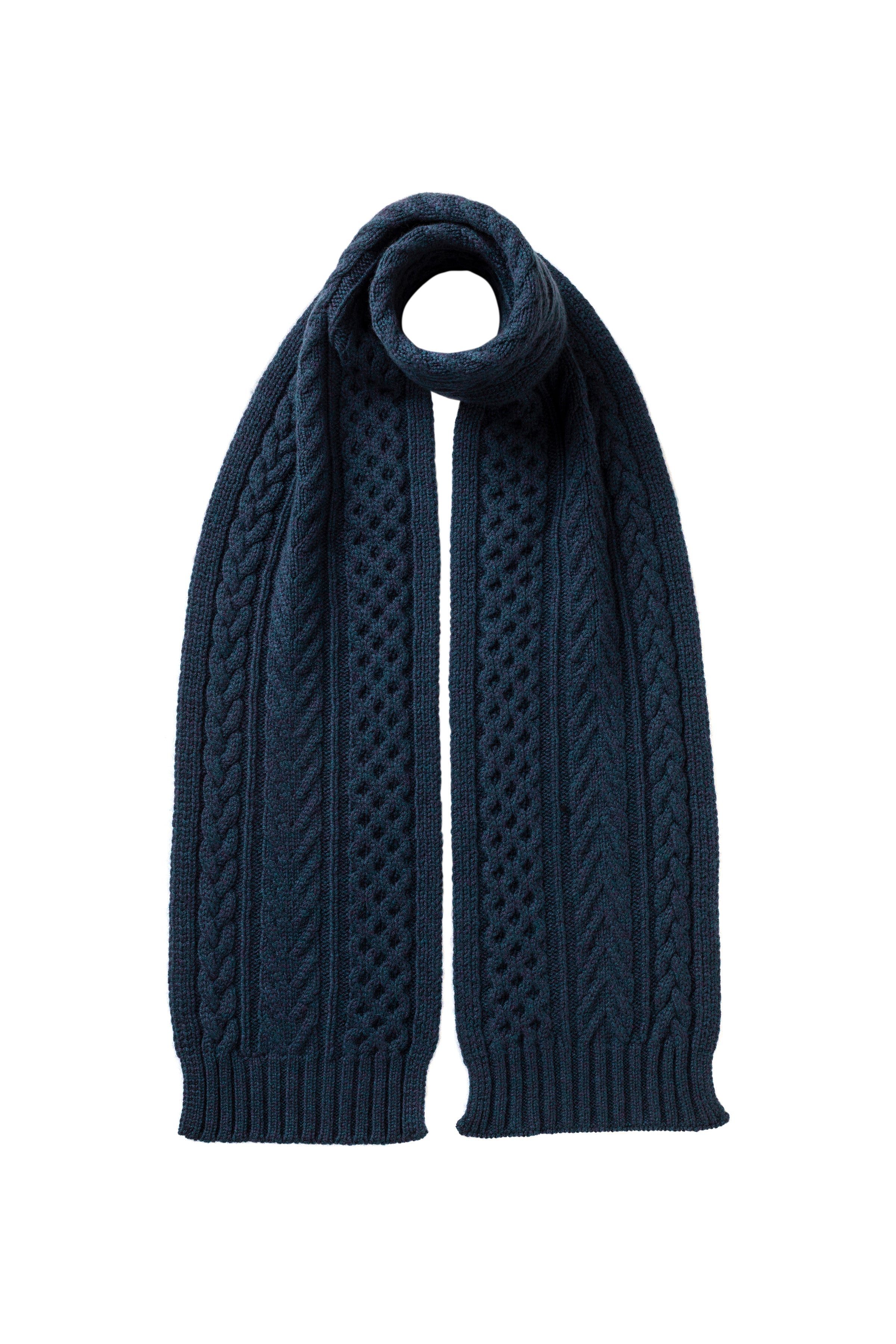 Johnstons of Elgin - Aran Cable Navy Cashmere Scarf