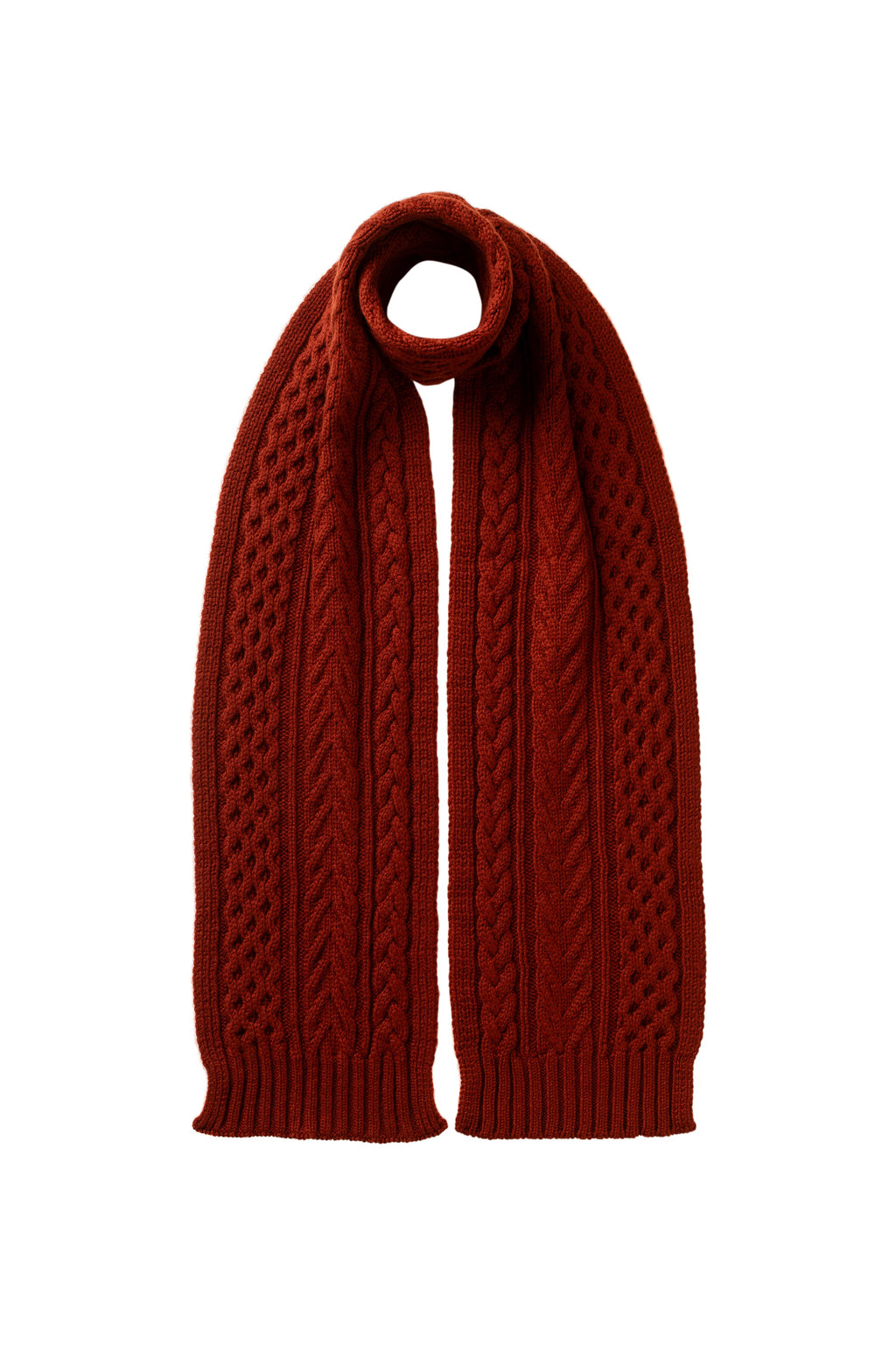 Johnstons of Elgin - Aran Cable Dark Red Cashmere Scarf