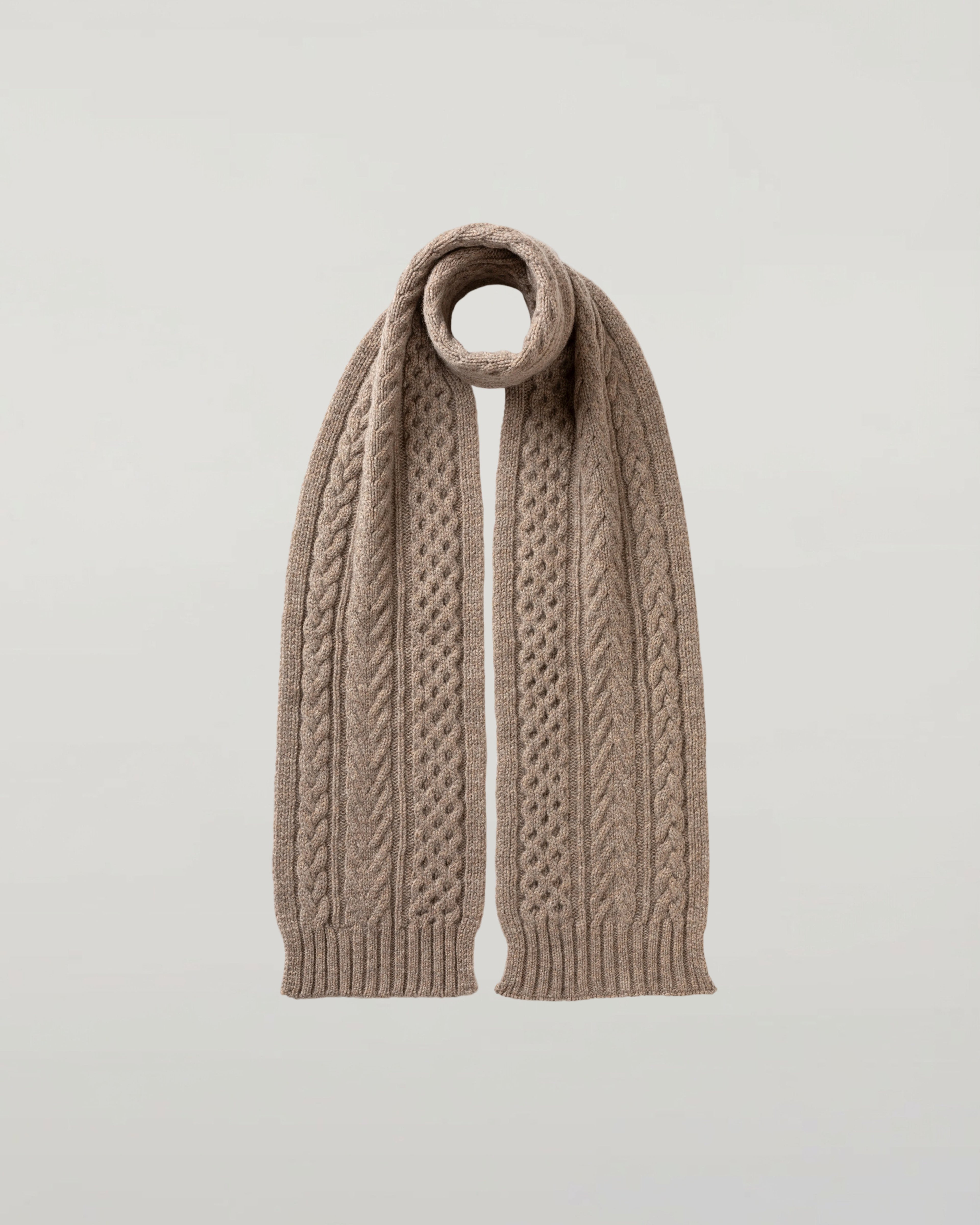 Johnstons of Elgin - Aran Cable Light Brown Cashmere Scarf
