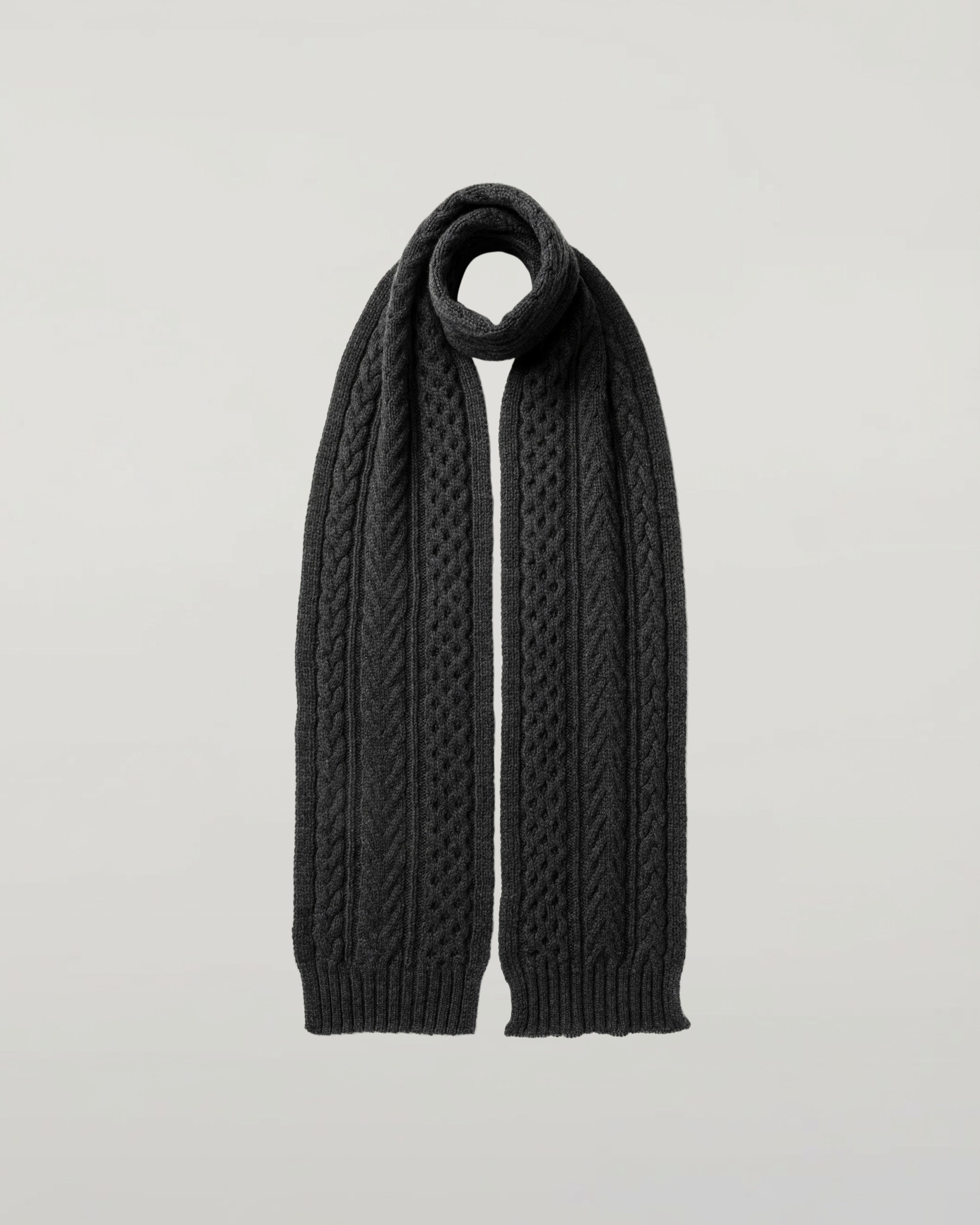 Johnstons of Elgin - Aran Cable Dark Grey Cashmere Scarf
