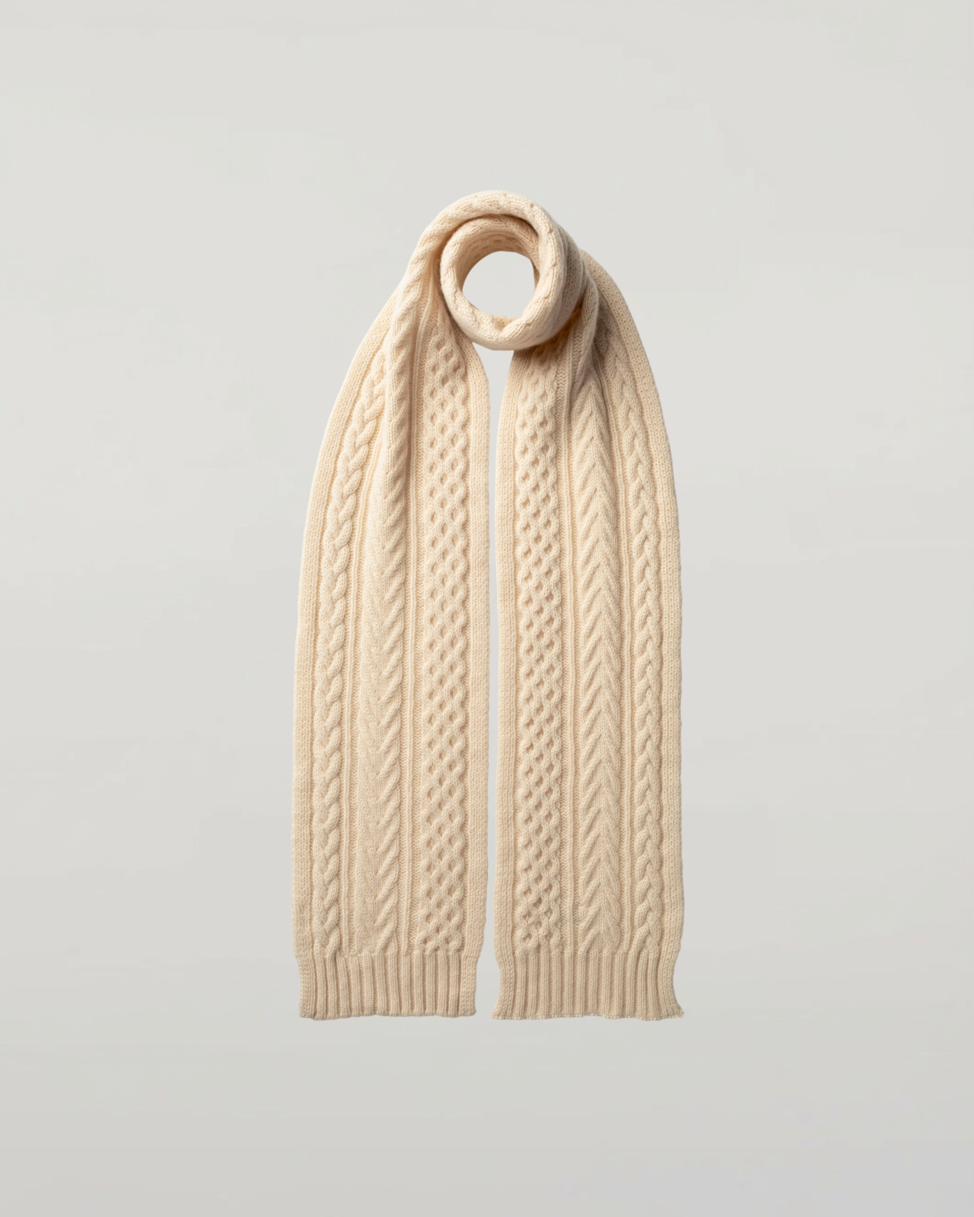 Johnstons of Elgin - Aran Cable Cream Cashmere Scarf