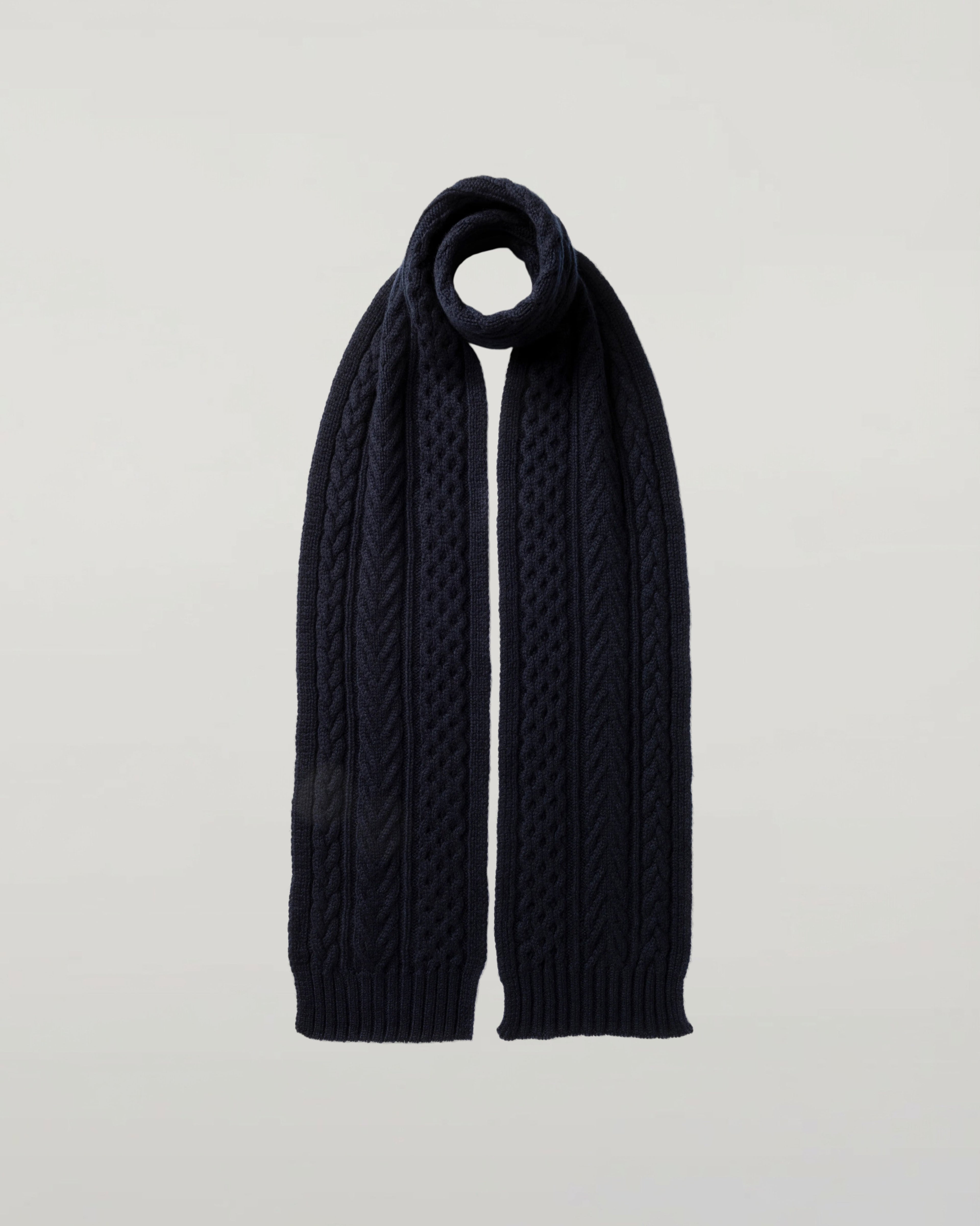 Johnstons of Elgin - Aran Cable Dark Navy Cashmere Scarf