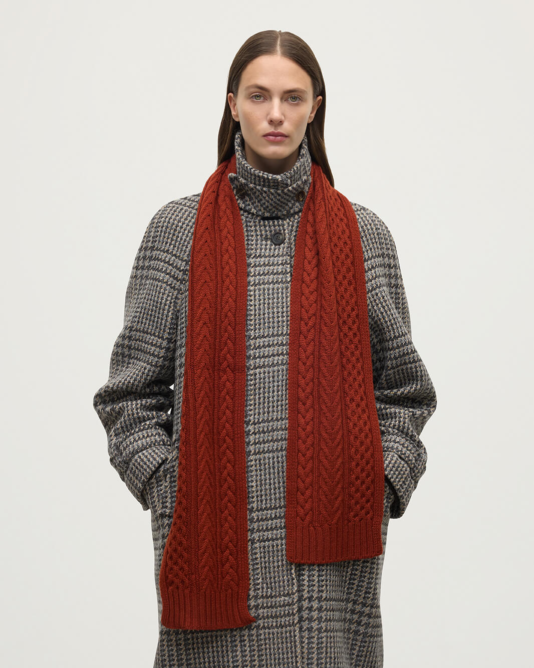 Johnstons of Elgin - Aran Cable Dark Red Cashmere Scarf