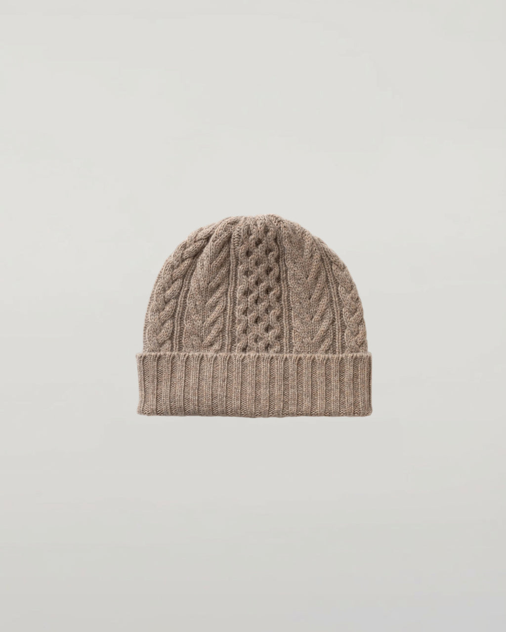 Johnstons of Elgin - Aran Cable Light Brown Cashmere Beanie