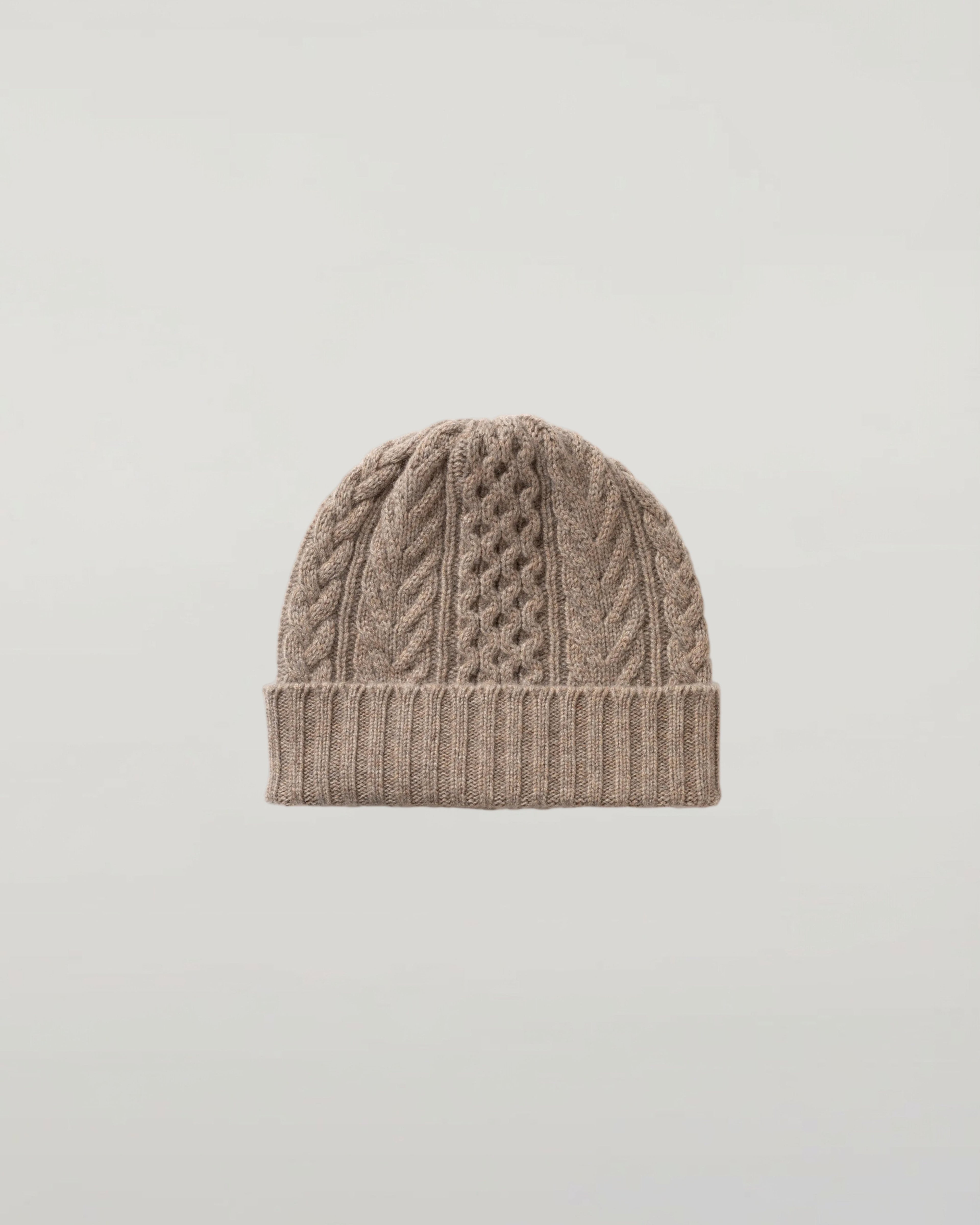 Johnstons of Elgin - Aran Cable Light Brown Cashmere Beanie