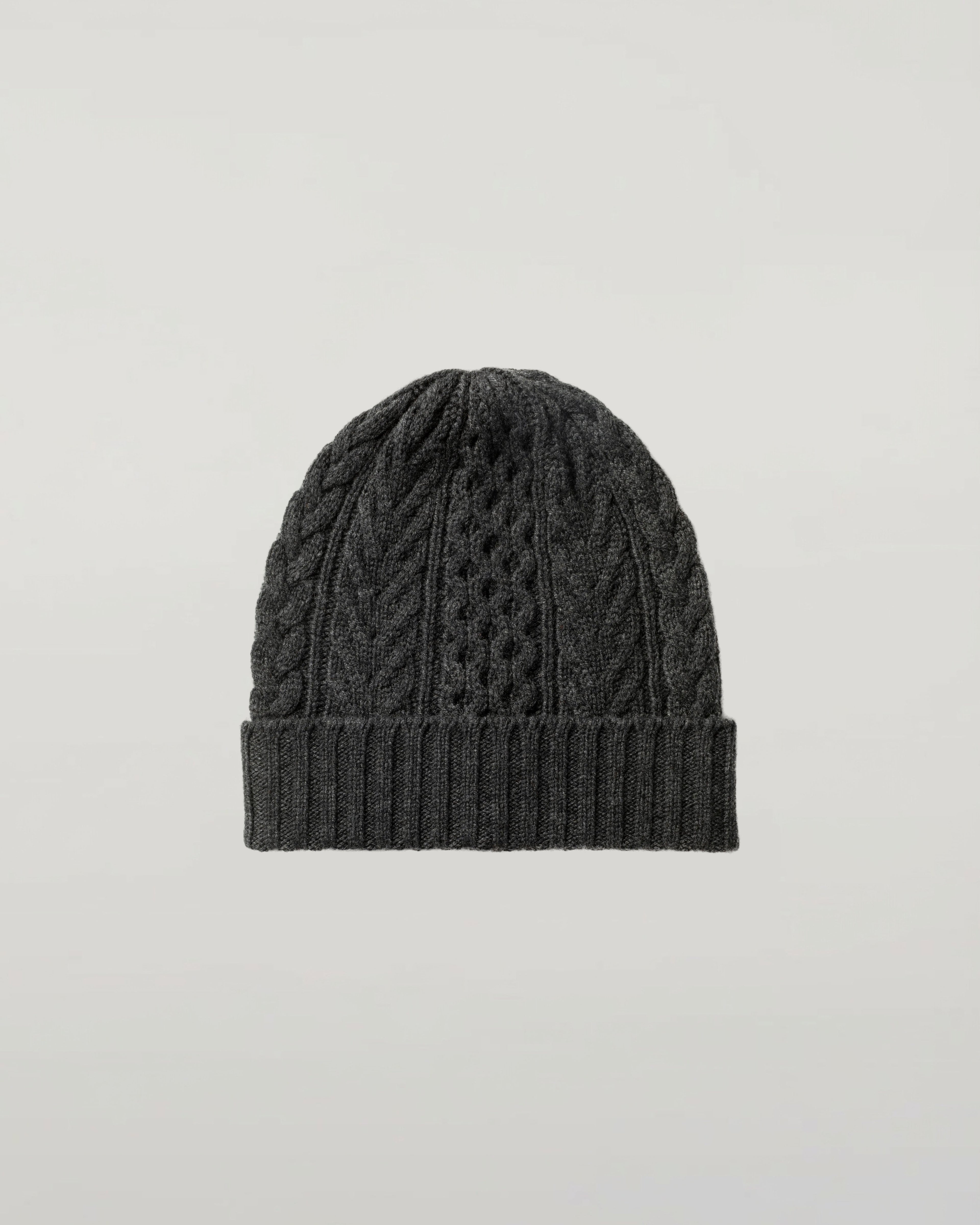 Johnstons of Elgin - Aran Cable Dark Grey Cashmere Beanie