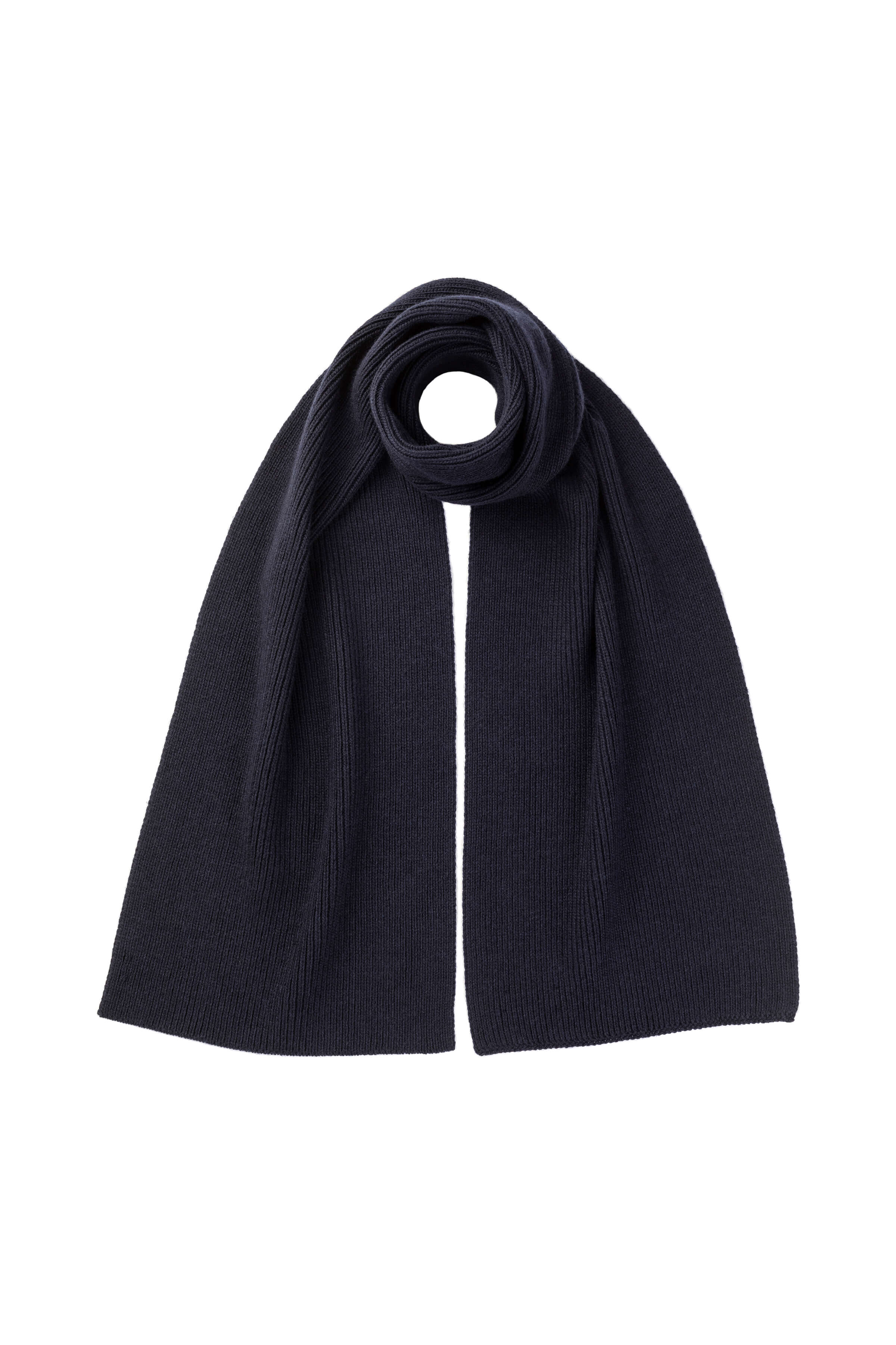 Johnstons of Elgin - Ribbed Dark Navy Cashmere Scarf