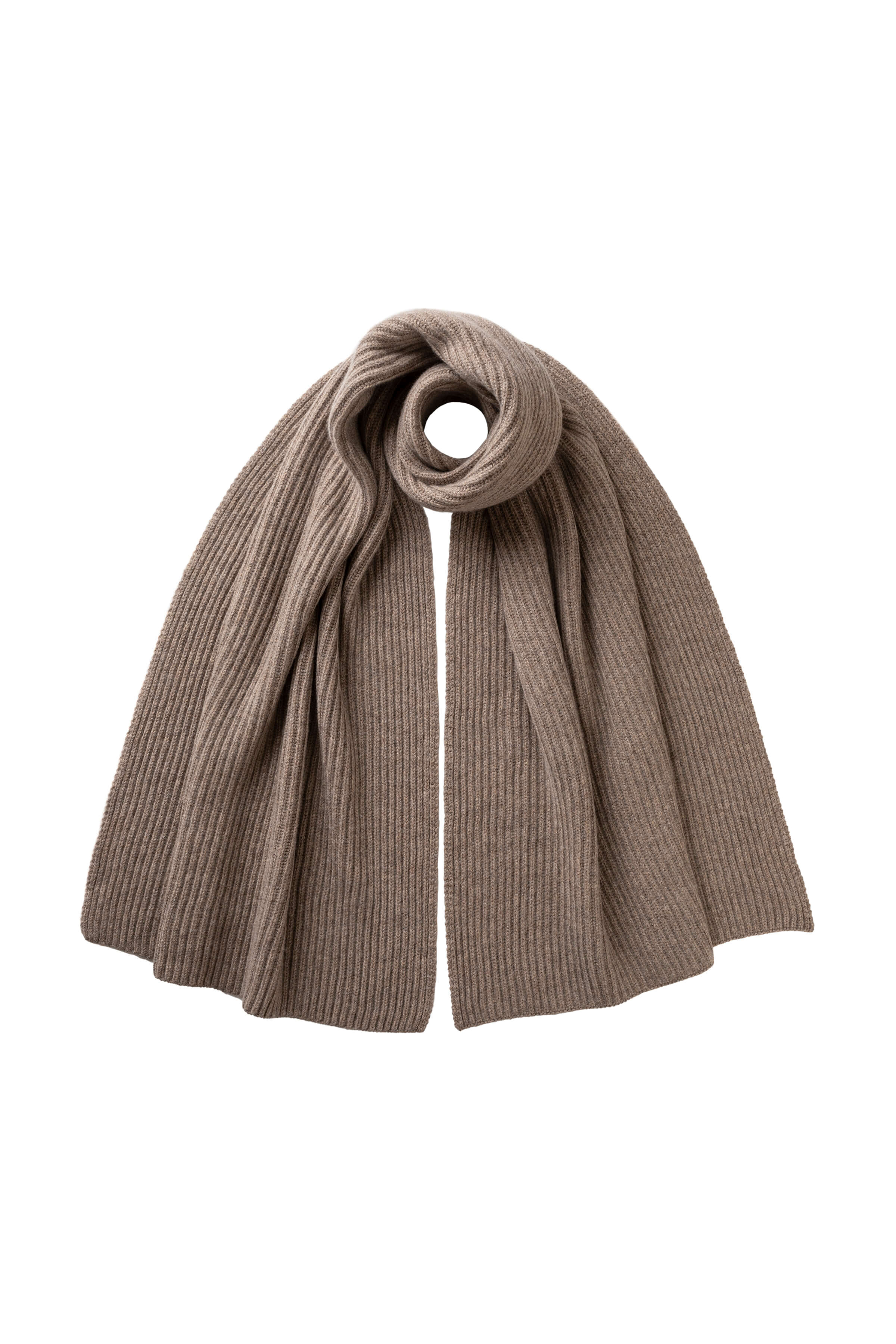 Johnstons of Elgin - Cardigan Stitch Light Brown Cashmere Scarf