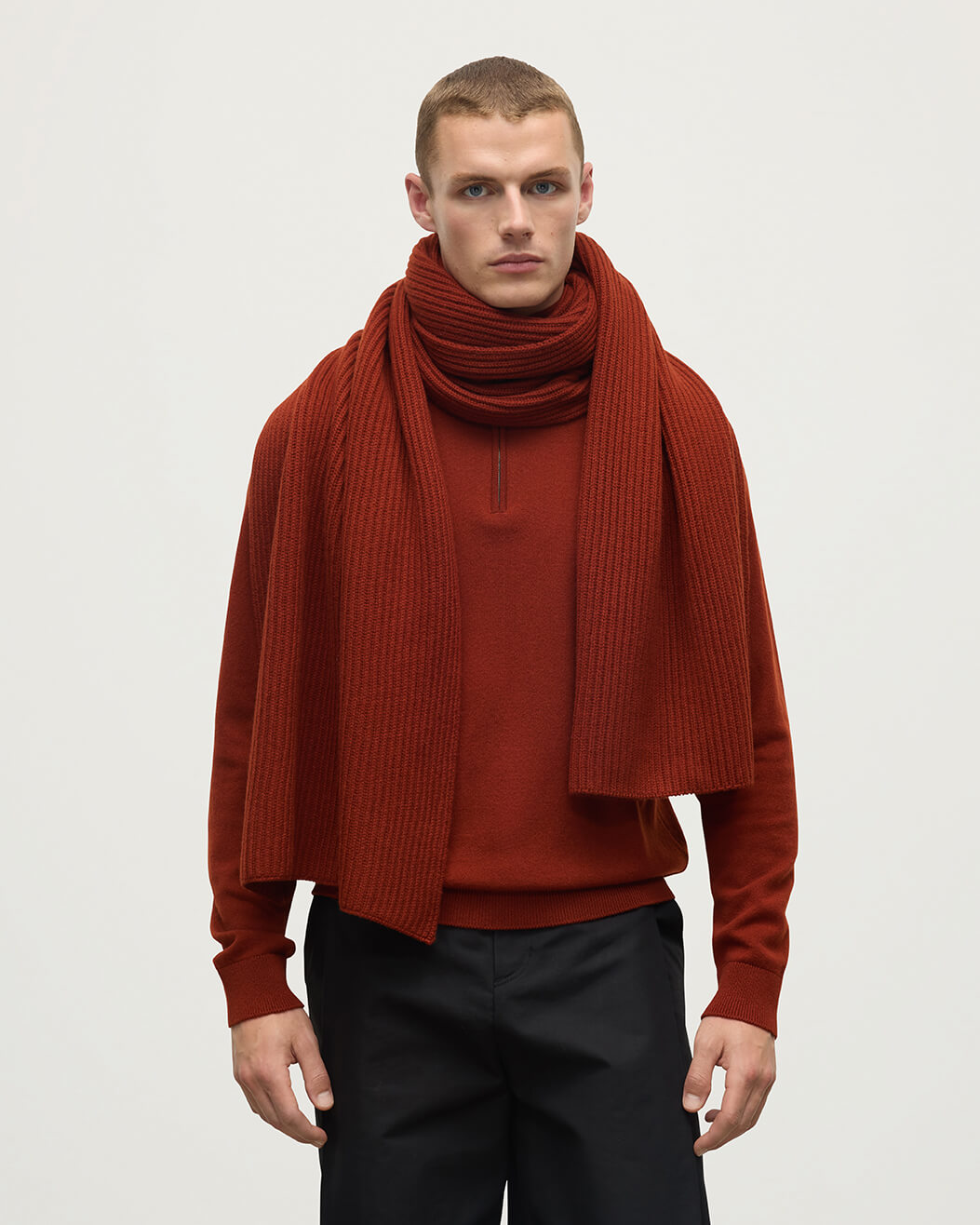 Johnstons of Elgin - Cardigan Stitch Dark Red Cashmere Scarf