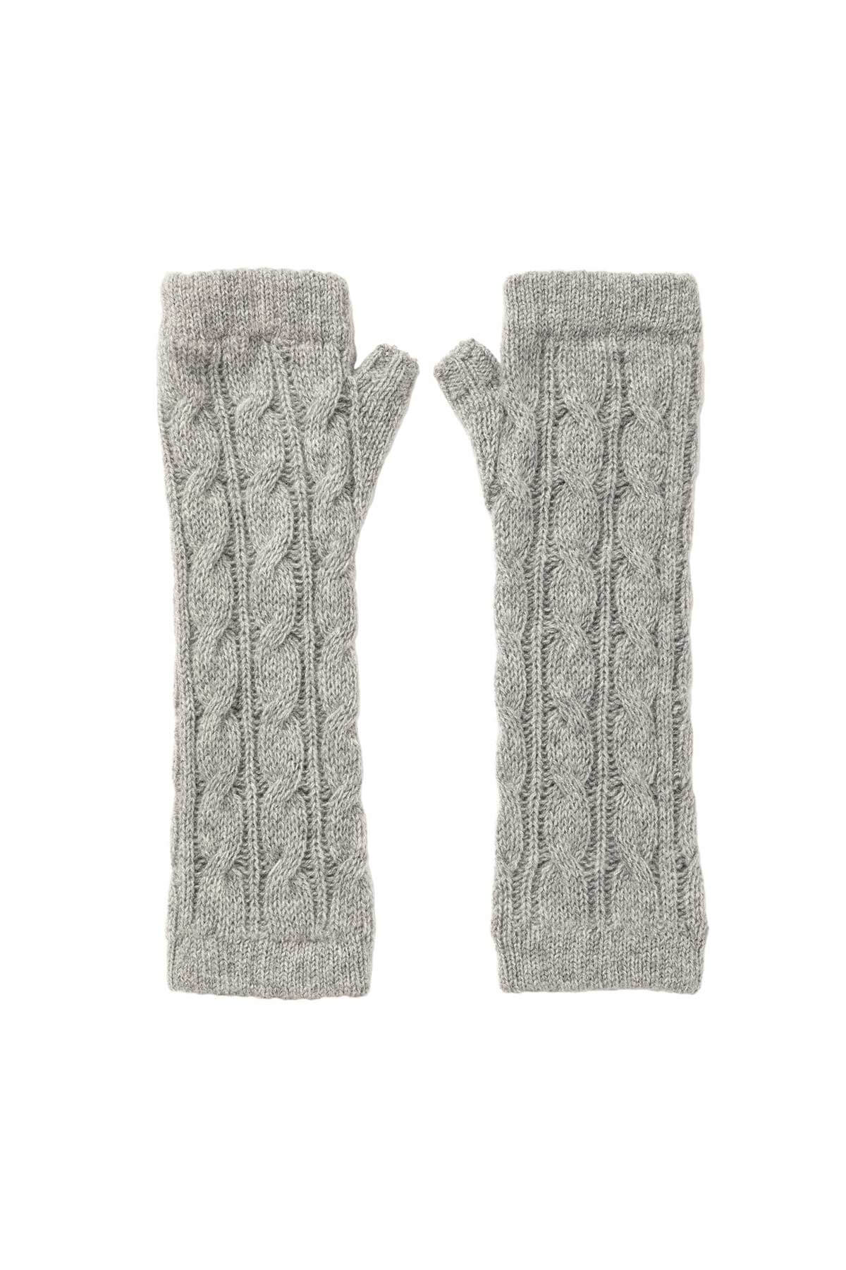 Johnstons of Elgin - Gauzy Cable Light Grey Cashmere Wrist Warmers