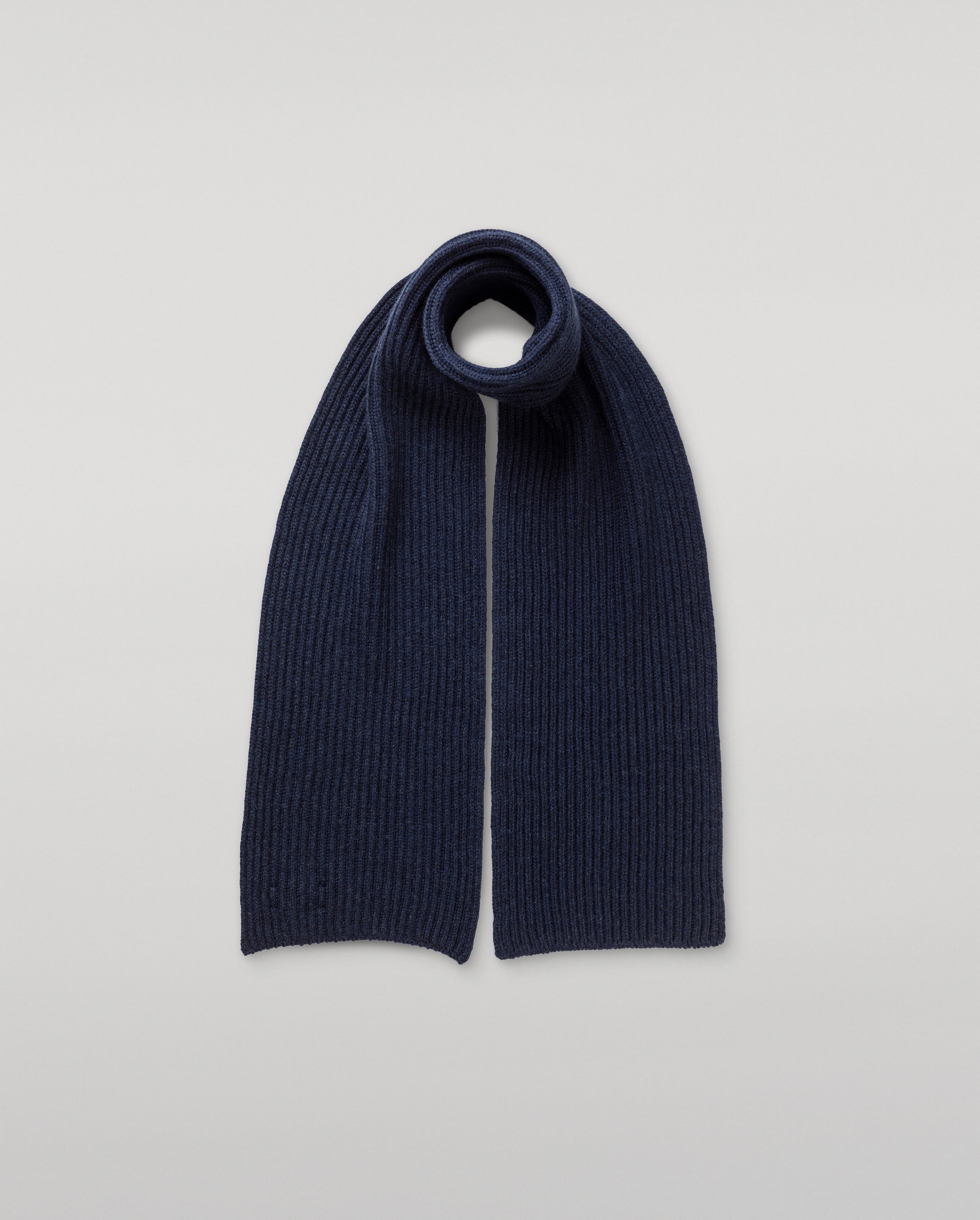 Johnstons of Elgin - Lovat Navy Ribbed Cashmere Scarf