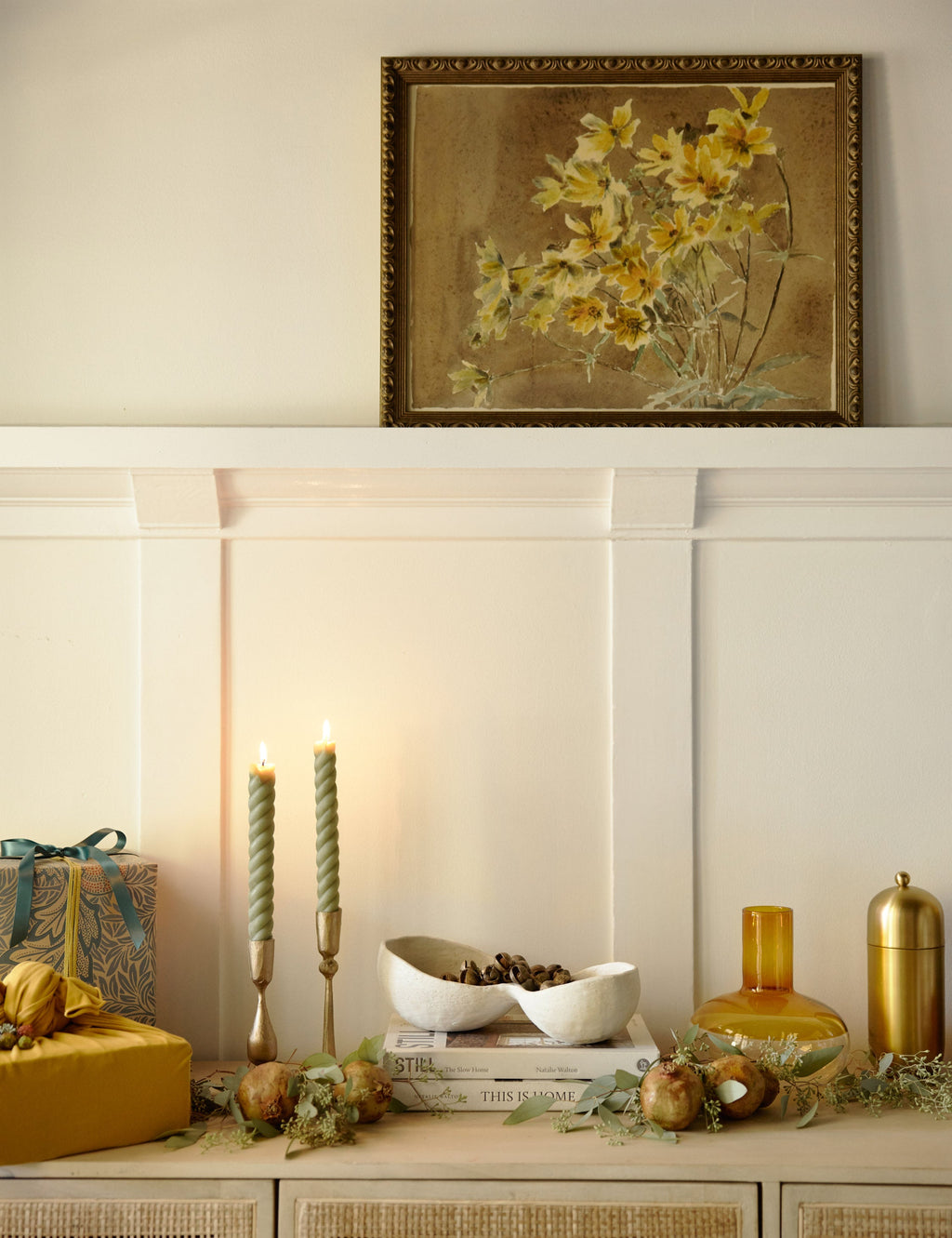 Lulu and Georgia - Yellow/Orange Flower with Border Print by Hannah Borger Overbeck