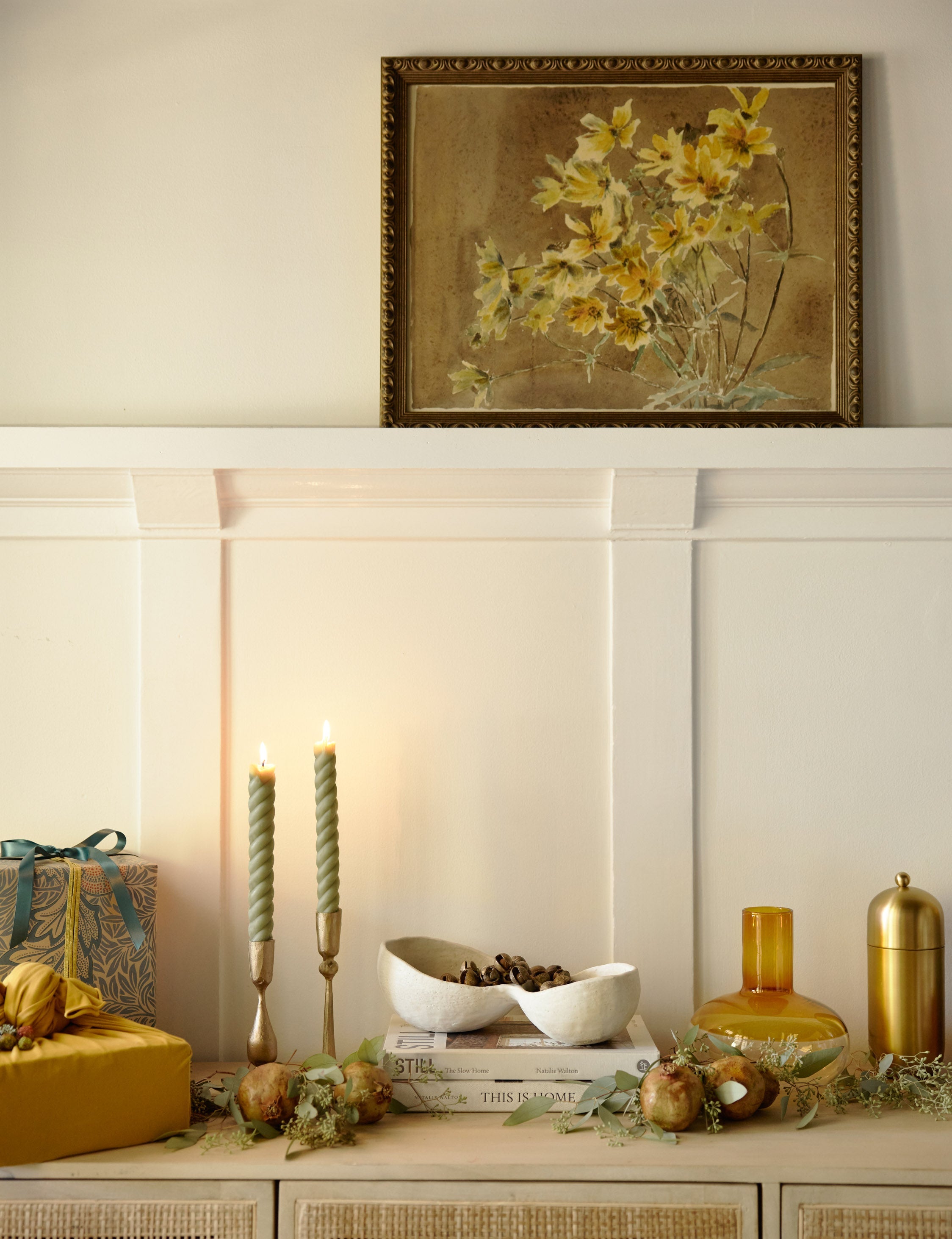 Lulu and Georgia - Yellow/Orange Flower with Border Print by Hannah Borger Overbeck