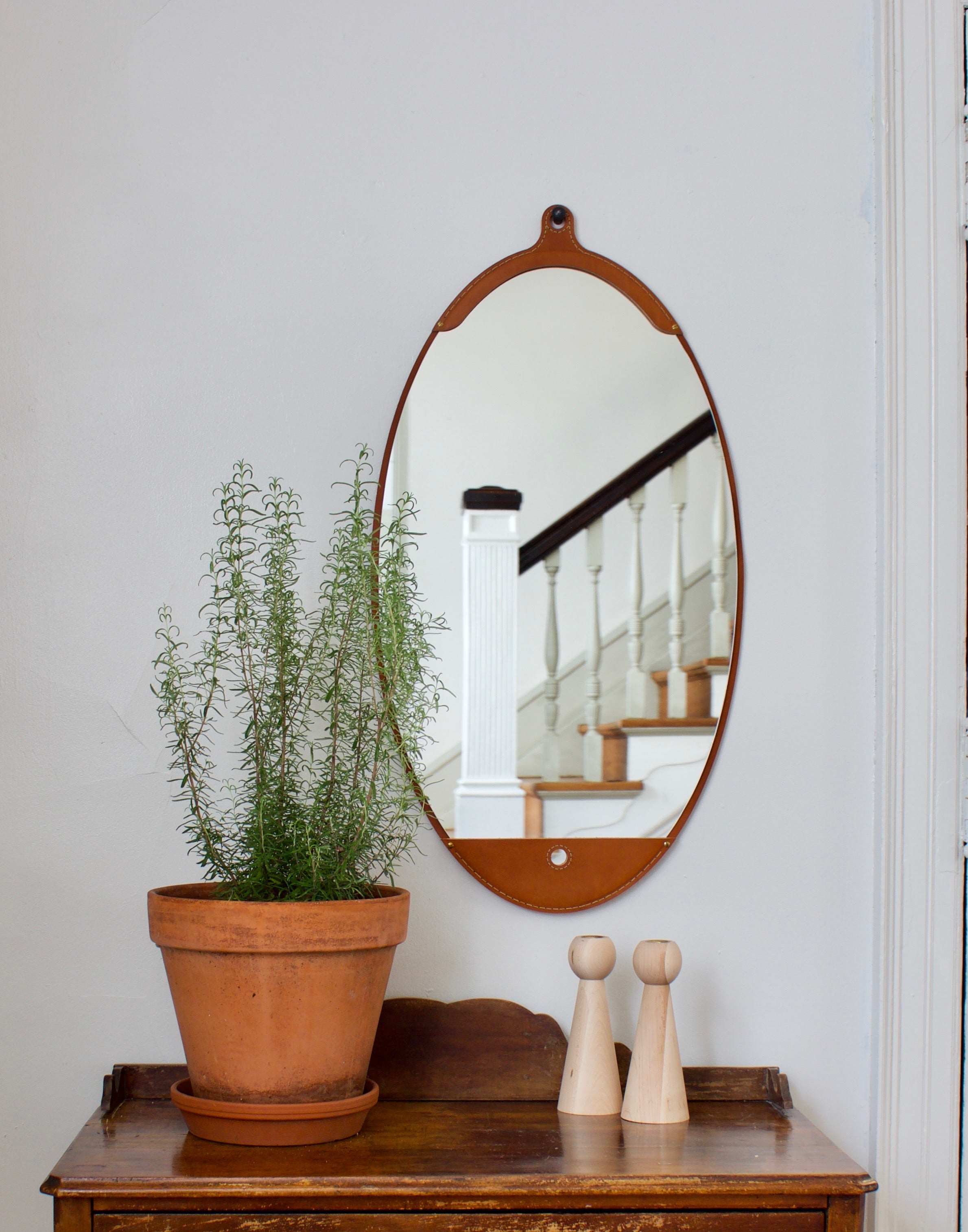 Lostine - Fairmount Leather Long Oval Mirror - Tan