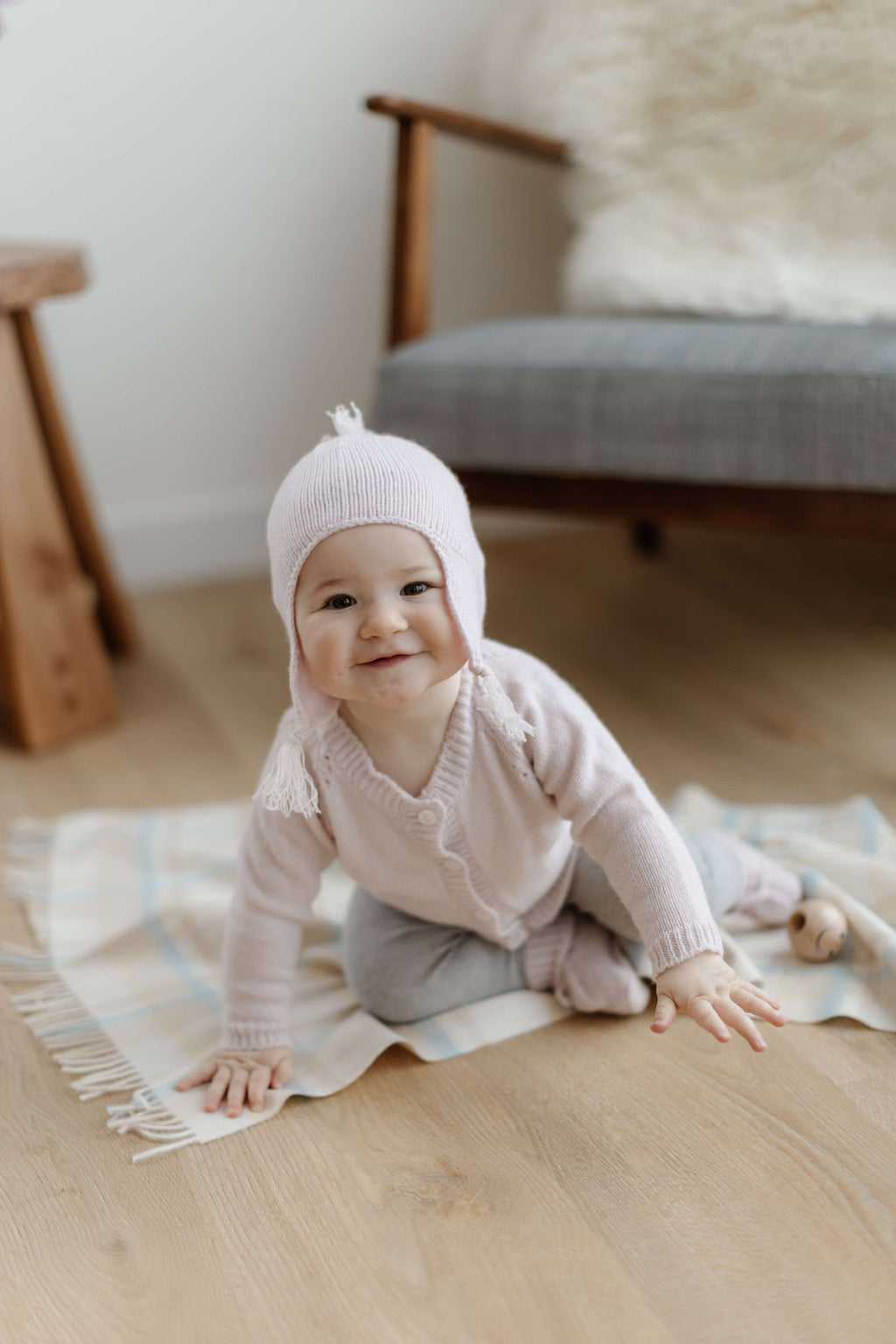 Johnstons of Elgin - Pink Cashmere Baby Hat with Tassel