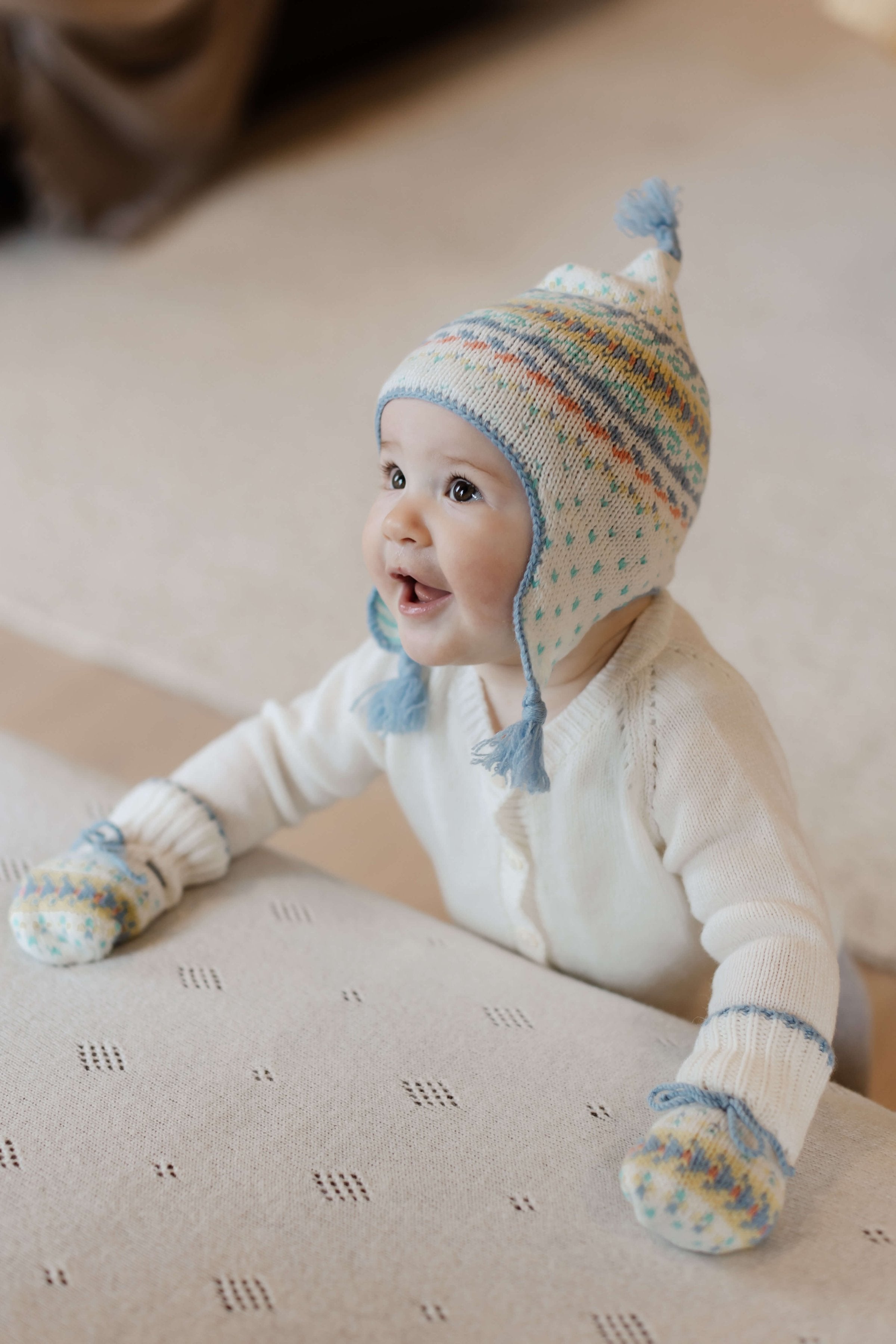Johnstons of Elgin - Blue Cashmere Fairisle Baby Mittens