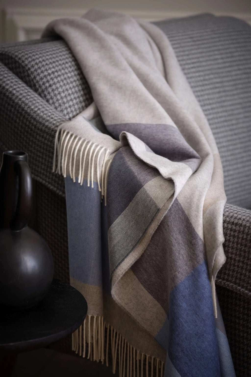 Johnstons of Elgin - Block Border Wool Throw in Cool