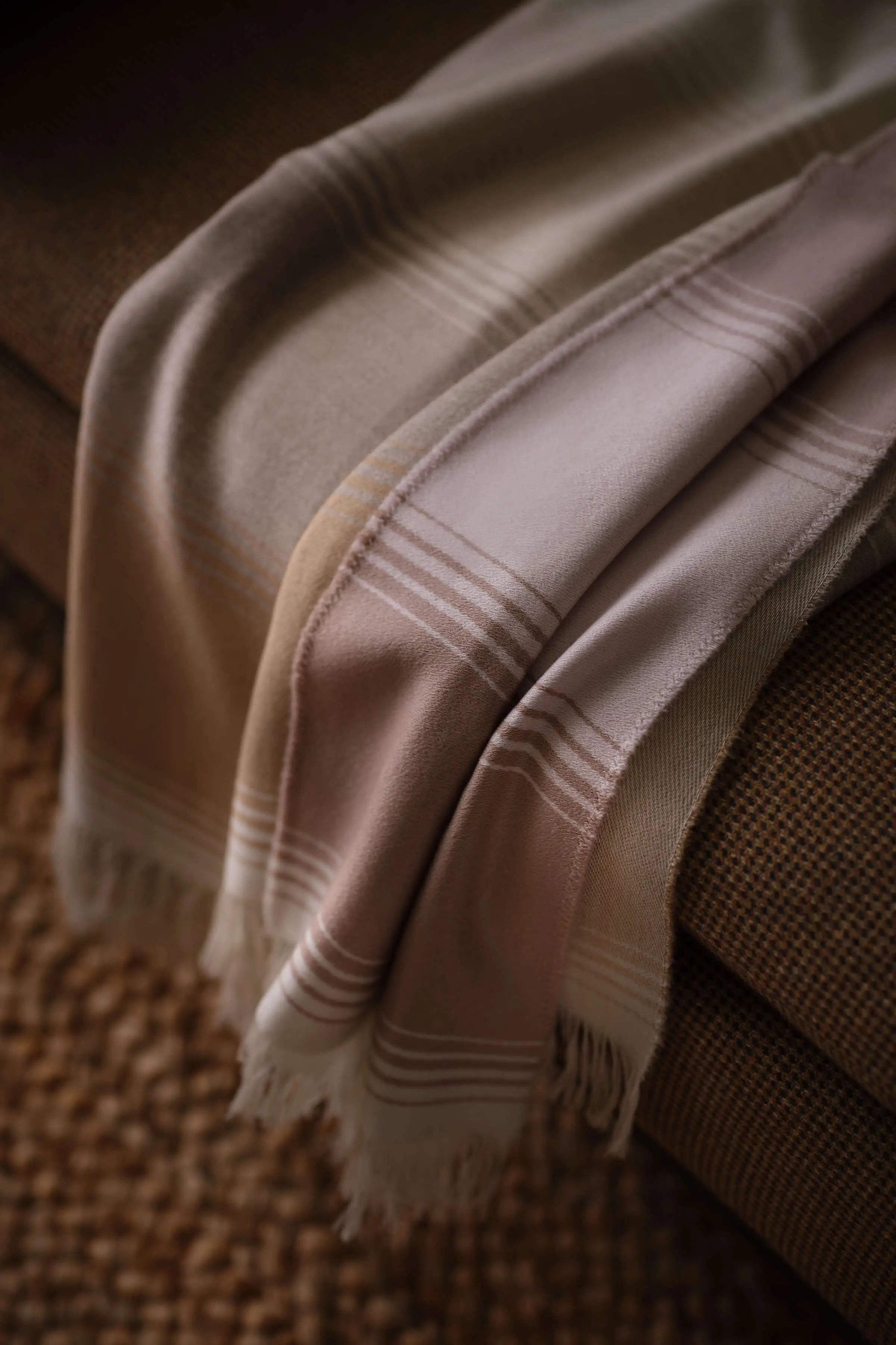 Johnstons of Elgin - Diffused Stripe Merino Wool Pink Throw