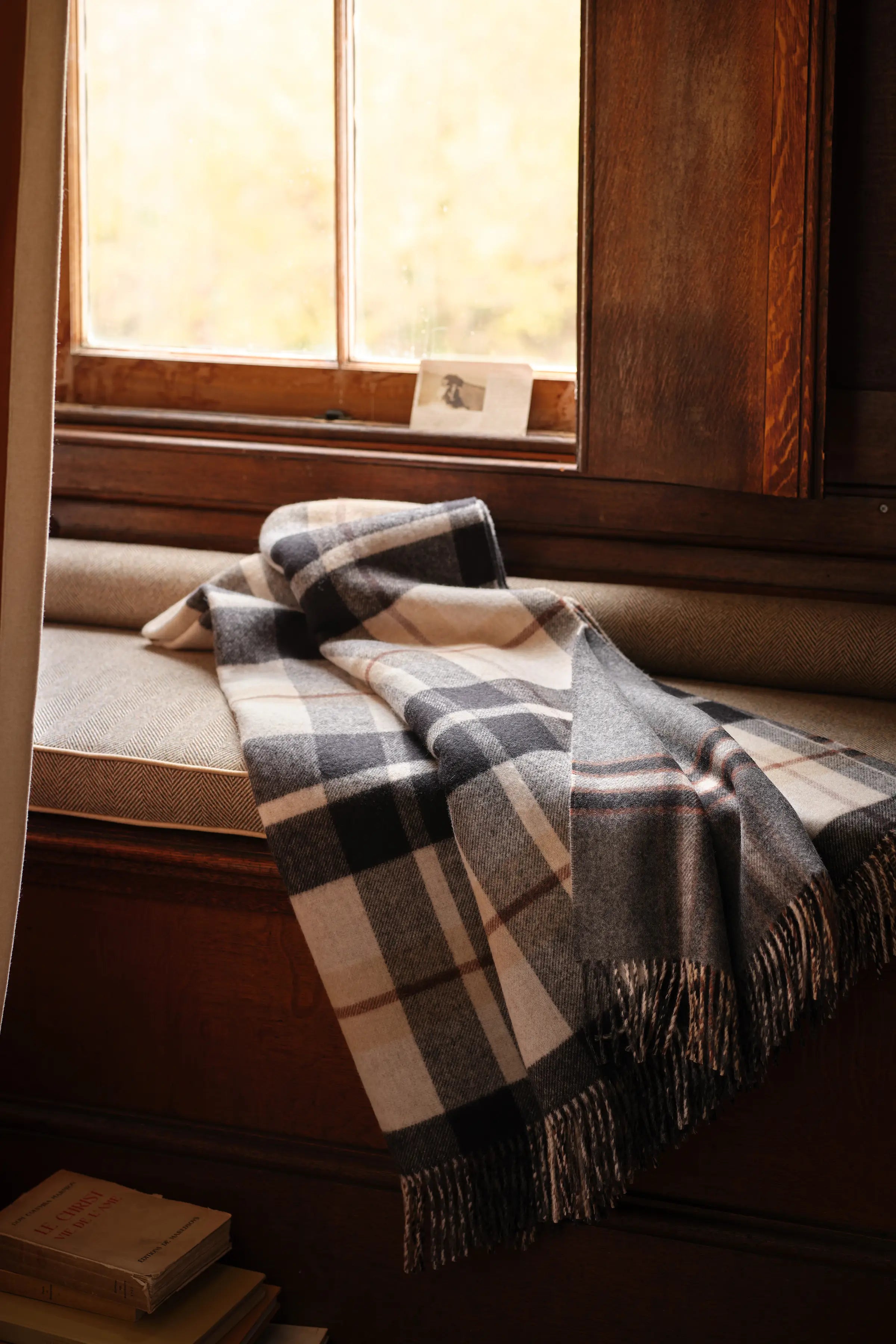 Johnstons of Elgin - Double Face Lambswool Throw in Black & Brown Plaid