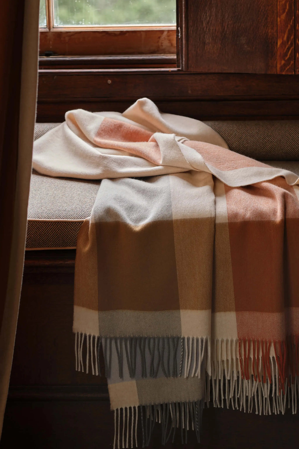 Johnstons of Elgin - Block Border Wool Throw in Warm