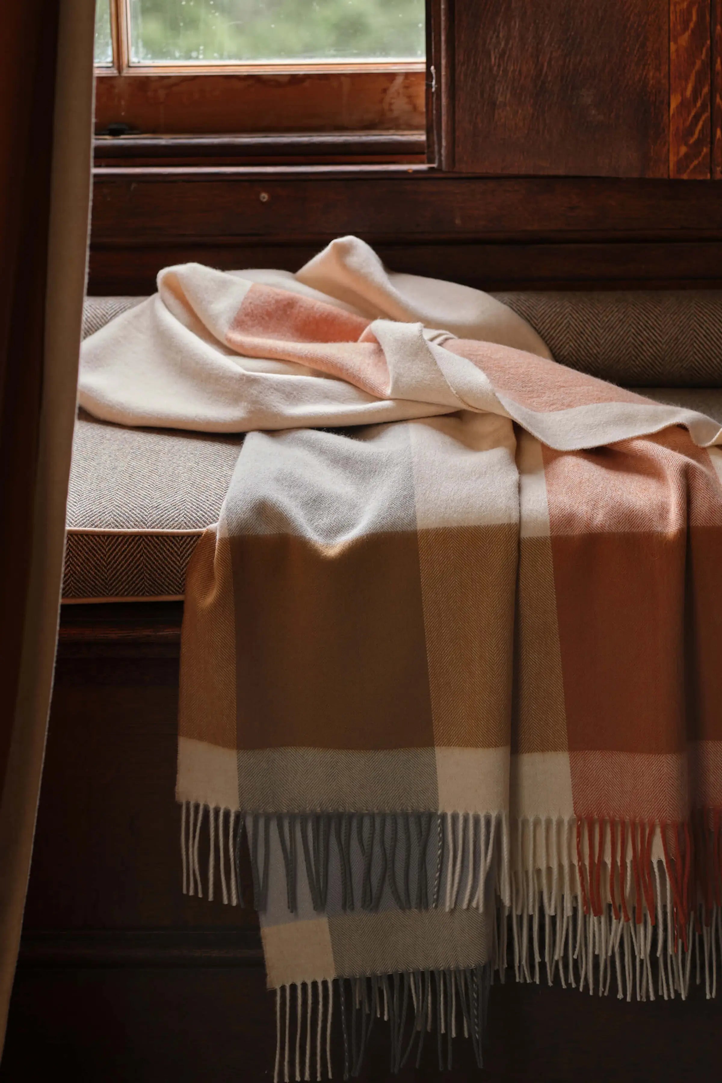 Johnstons of Elgin - Block Border Wool Throw in Warm