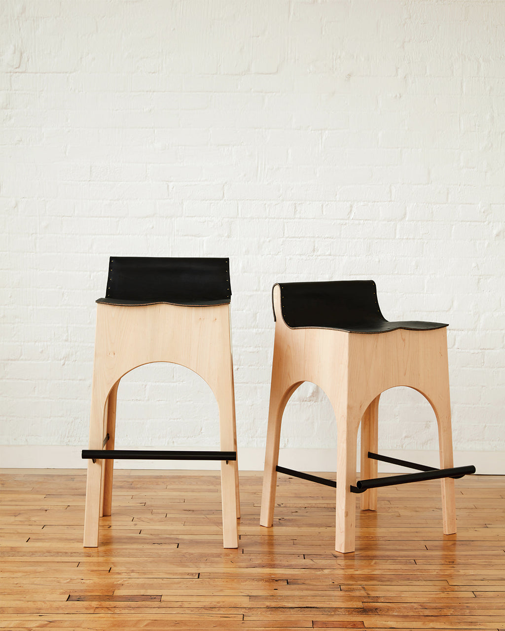 Lostine - Jack Leather and Wood Stool - Black