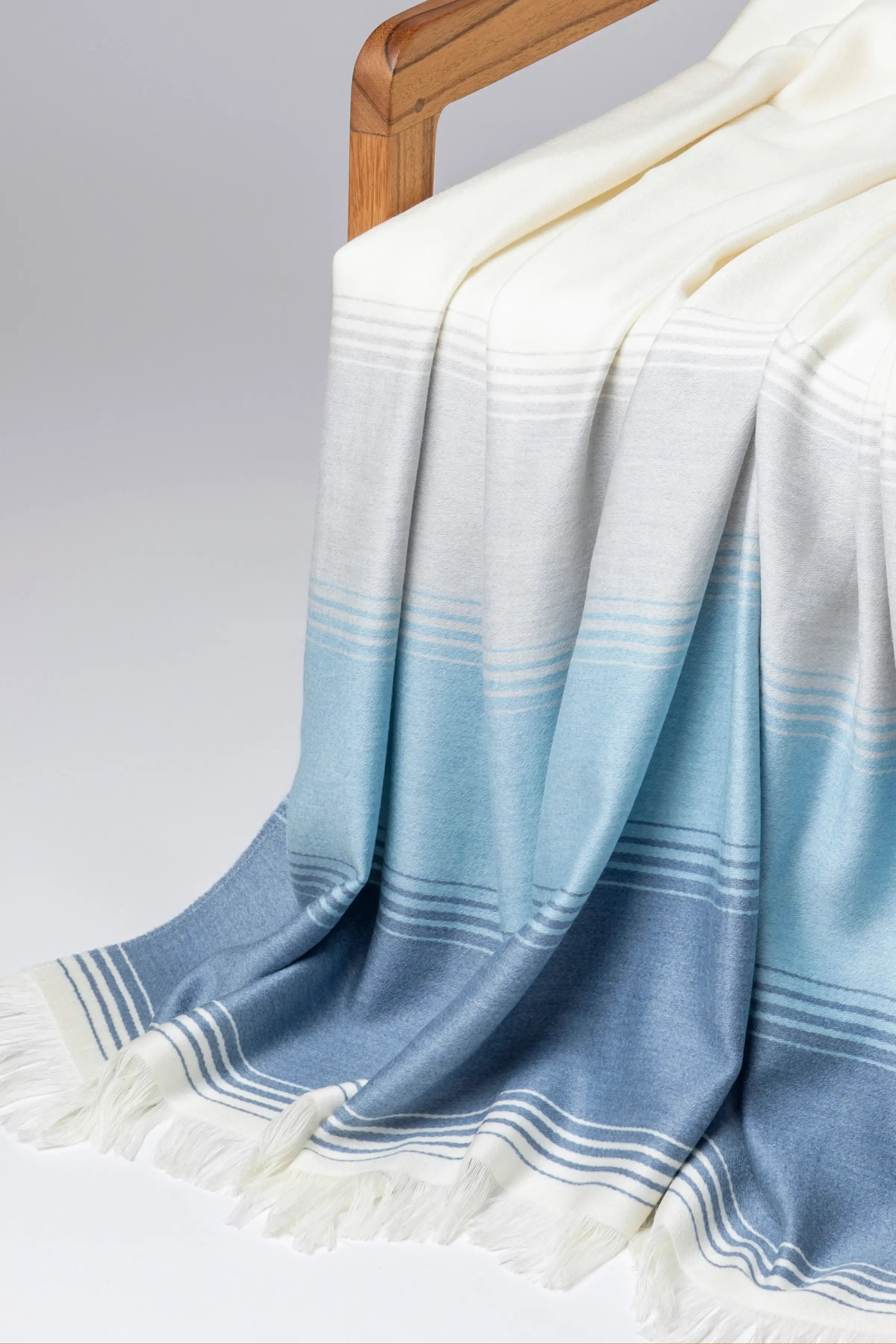 Johnstons of Elgin - Diffused Stripe Merino Wool Throw in Blue
