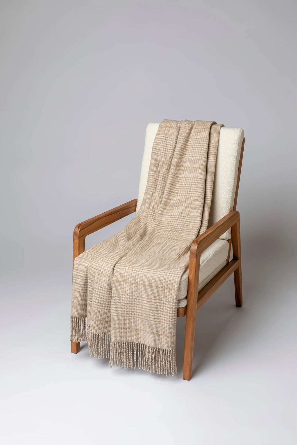 Johnstons of Elgin - Tweed Glen Check Wool Throw in Natural