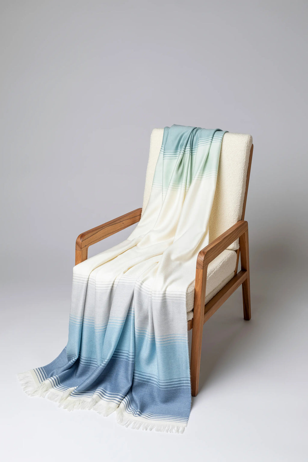 Johnstons of Elgin - Diffused Stripe Merino Wool Throw in Blue
