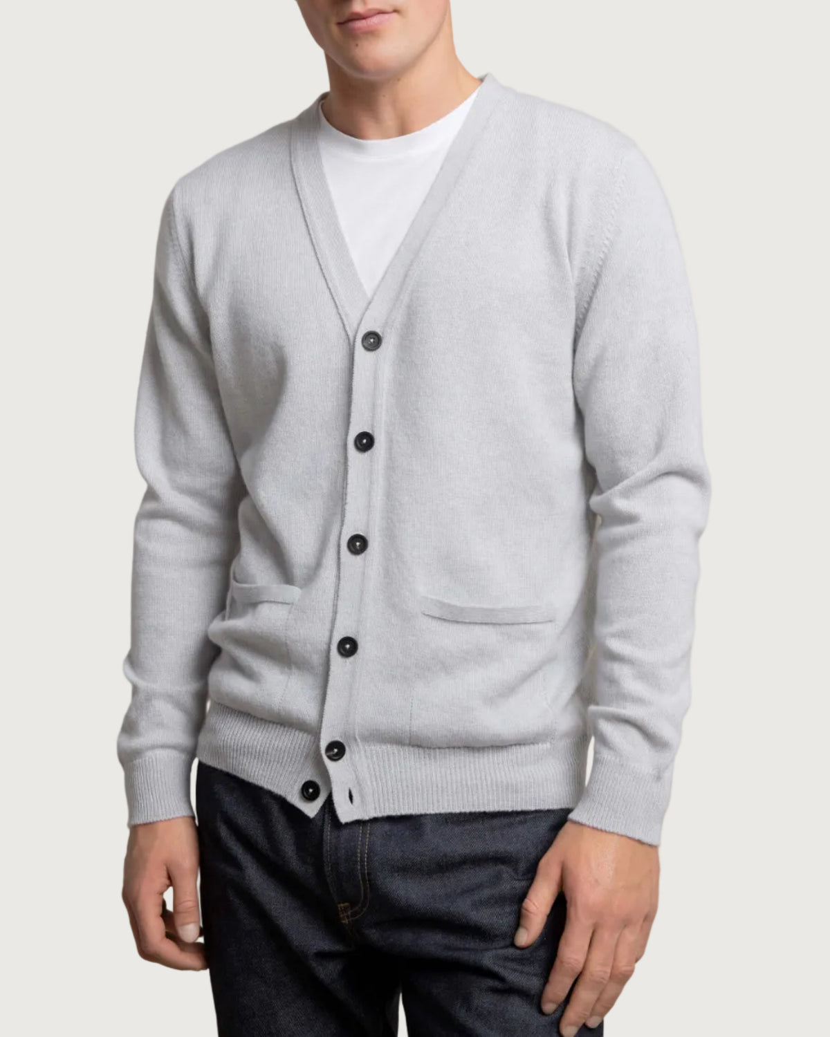Johnstons of Elgin - Pale Grey 3 Ply Cashmere Cardigan